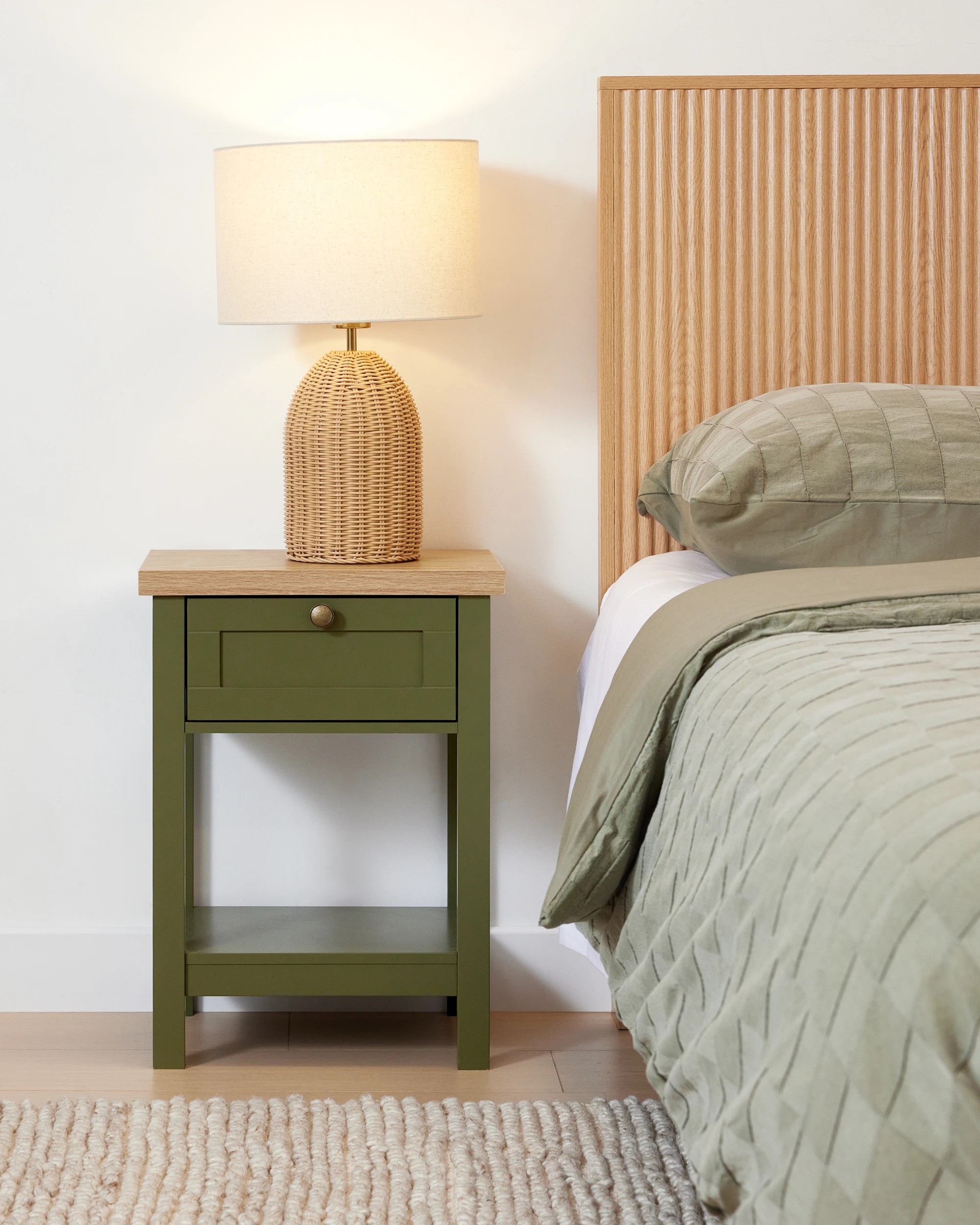 2 Oliver Bedside Table - Olive Green, 2 of 9