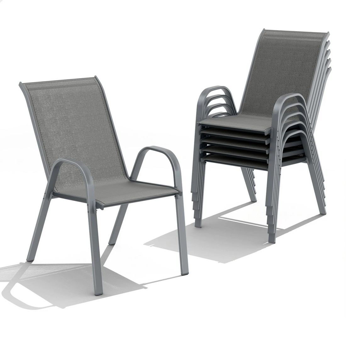 1 Alfordson 6x Outdoor Lounge Chairs Patio Dining Furniture Garden Stackable - Grey, 1 of 10