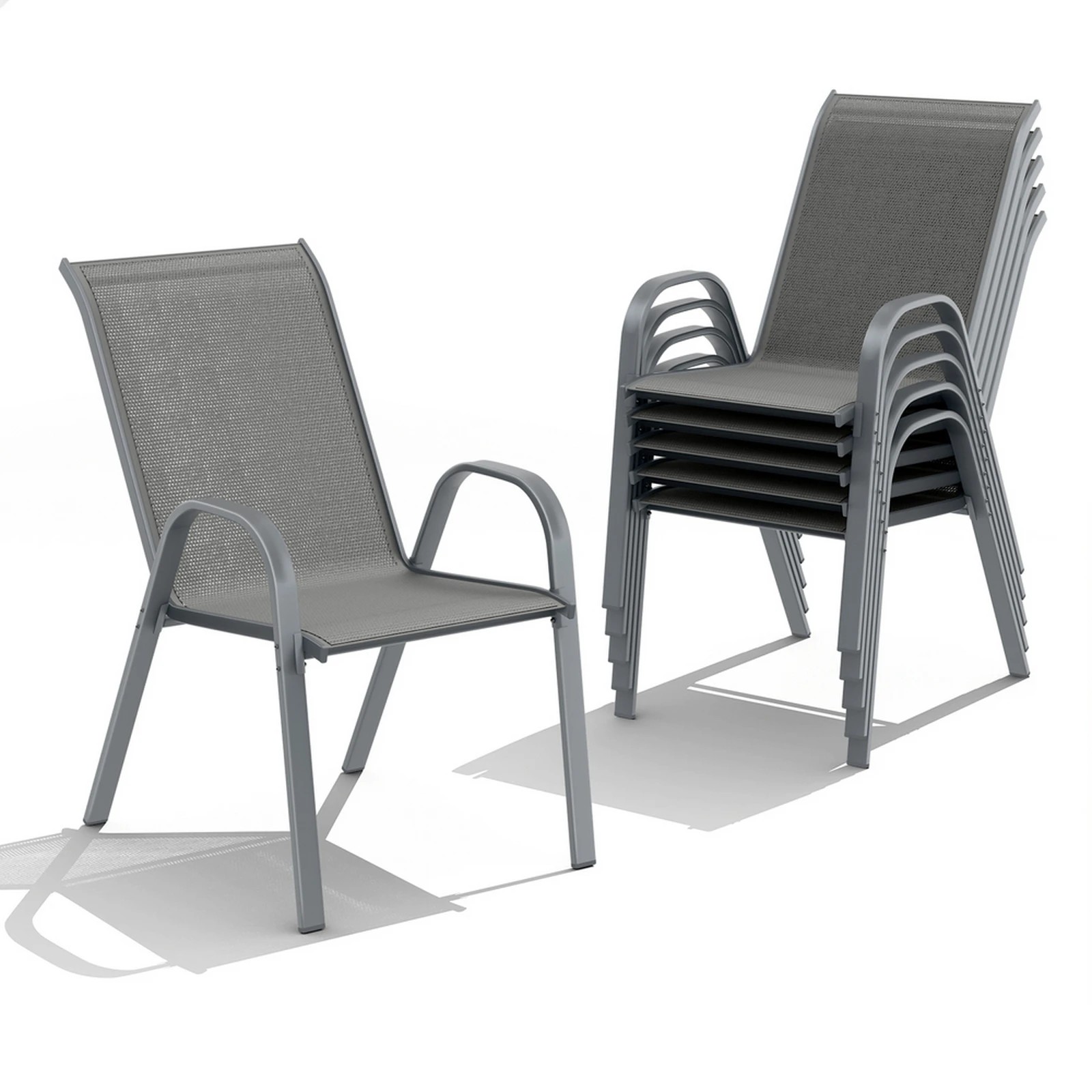 1 Alfordson 6x Outdoor Lounge Chairs Patio Dining Furniture Garden Stackable - Grey, 1 of 10