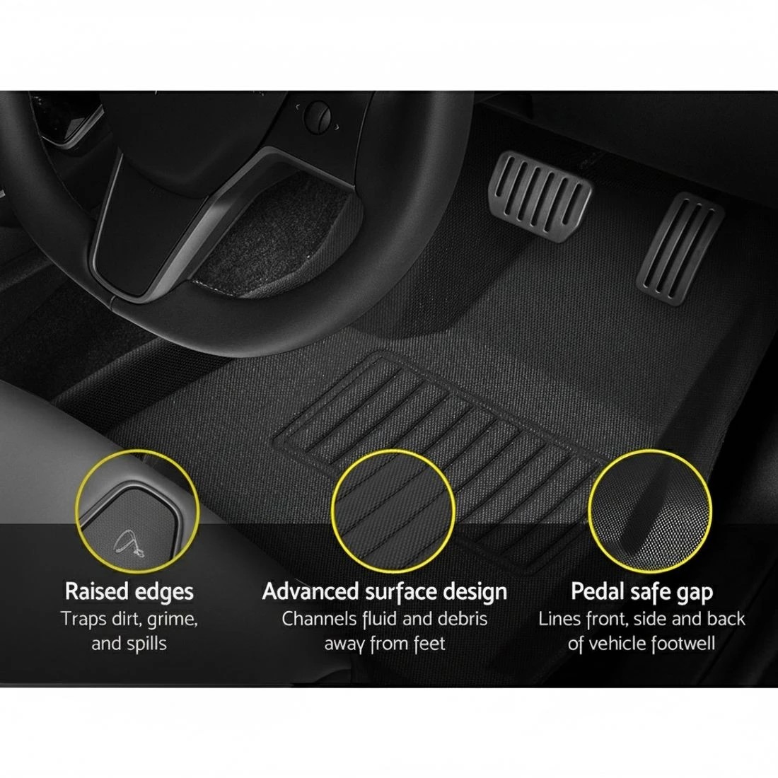 5 Weisshorn Tesla Model Y Rubber Mats Carpets Front Rear Set RHD 21 - Black, 5 of 6
