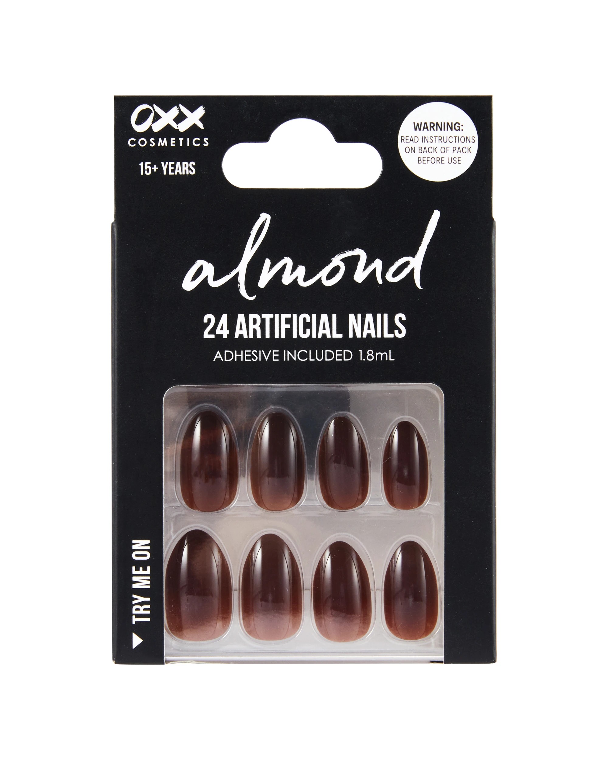 1 OXX Cosmetics 24 Pack Artificial Nails with Adhesive - Pointed Stiletto Shape, Brown Subtle Aura, 1 of 4