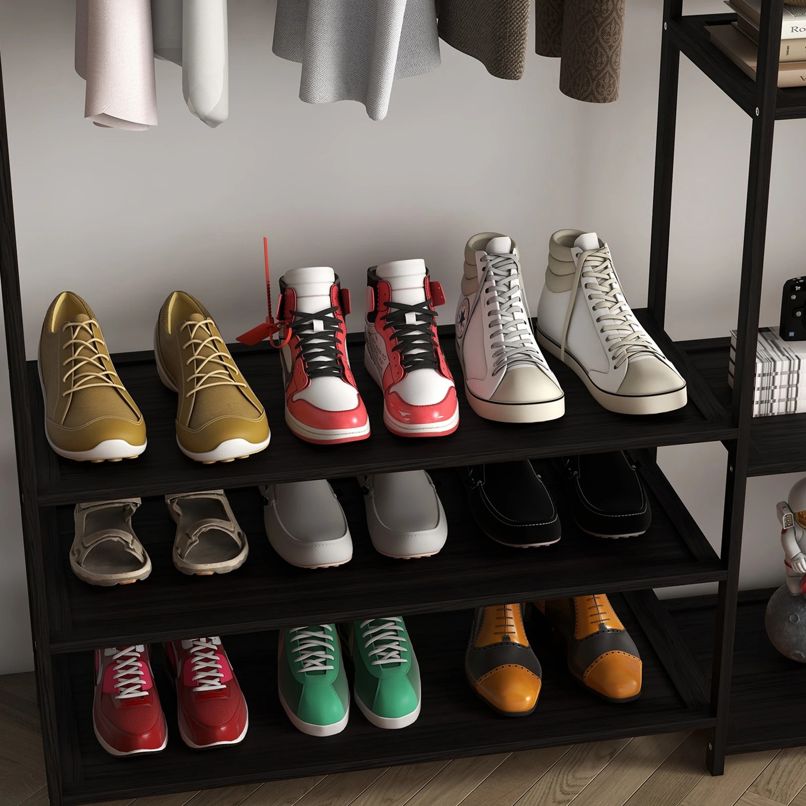 6 Milano Décor Multifunctional Bamboo Clothes Rack Storage Stand Organiser - Black, 6 of 10