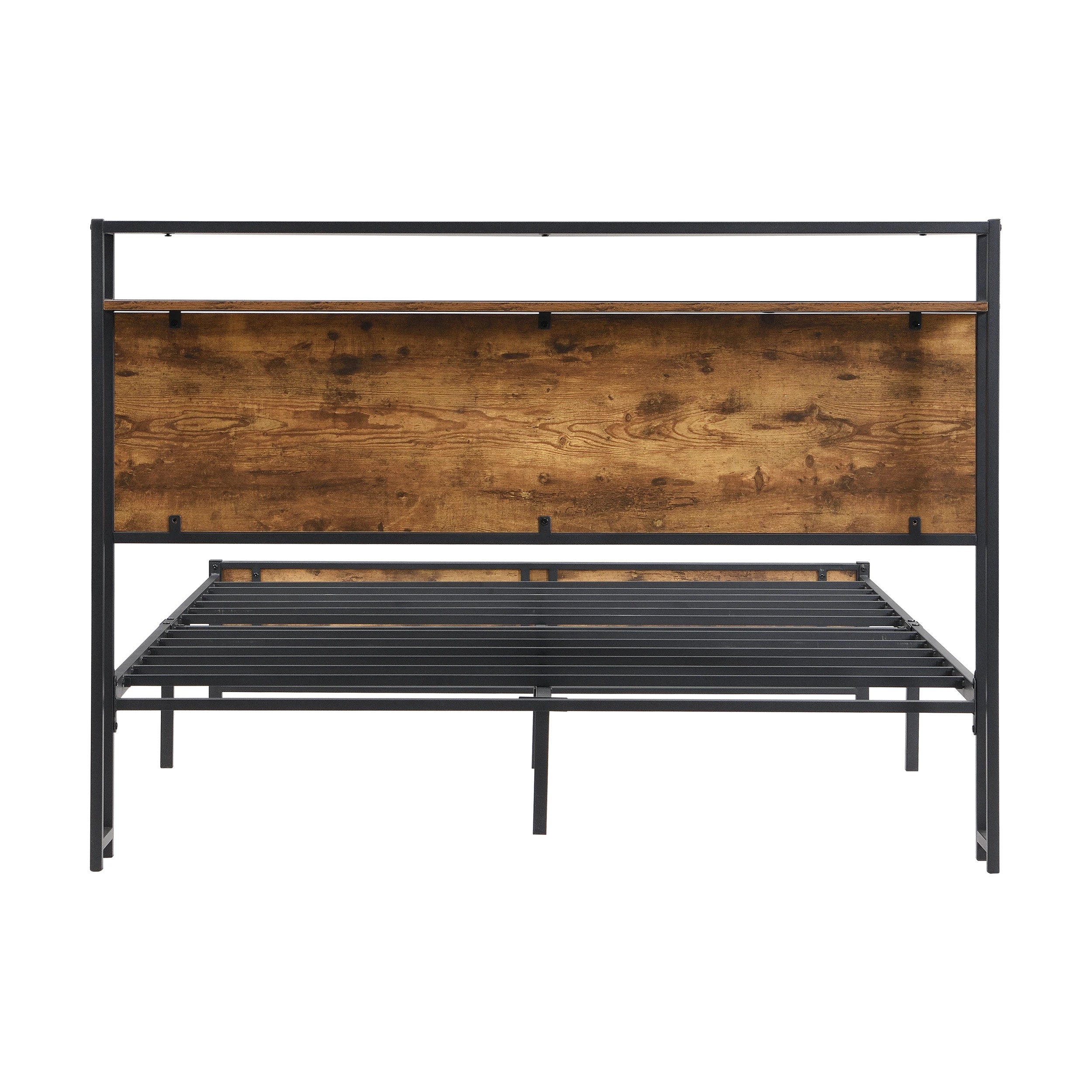 7 IHOMDEC BED01 Queen Metal & Wood Bed Frame Base - Brown - Brown, 7 of 10
