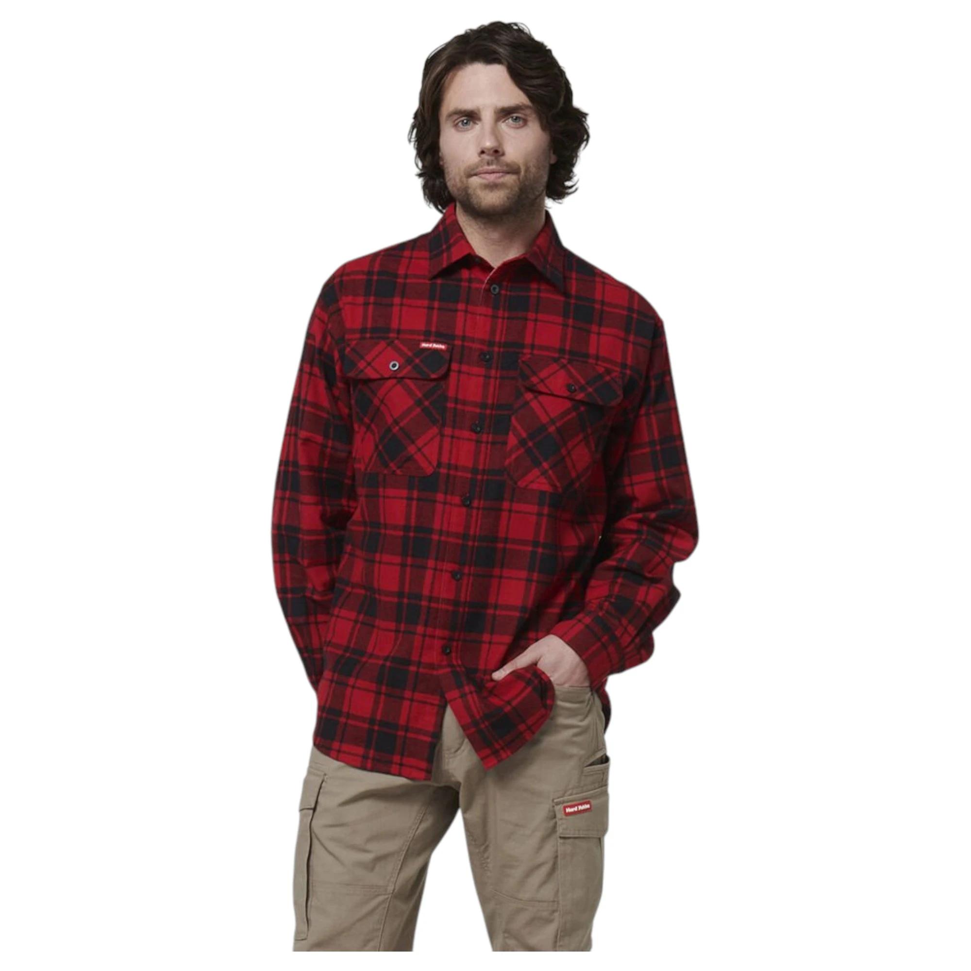 3 Hard Yakka Mens Long Sleeve Check Flannel Shirt Red Check, 3 of 8