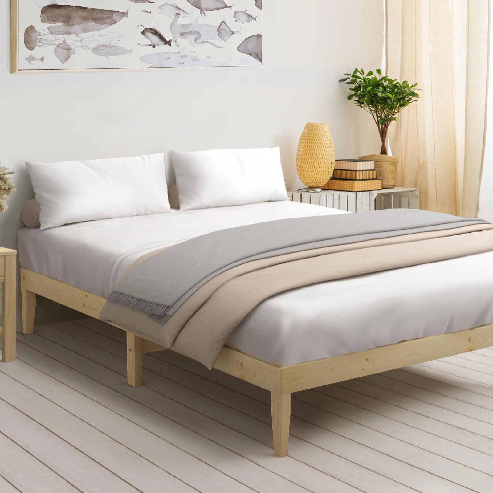 2 Oikiture Bed Frame Double Size Wooden Timber Platform Furniture
 - Natural, 2 of 10