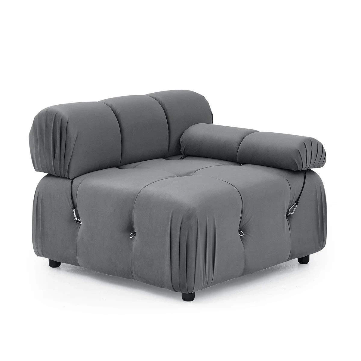 6 Foret 6 Seater Arm Sofa Modular Ottoman Velvet Tufted Lounge Couch Chaise Dark Grey, 6 of 9