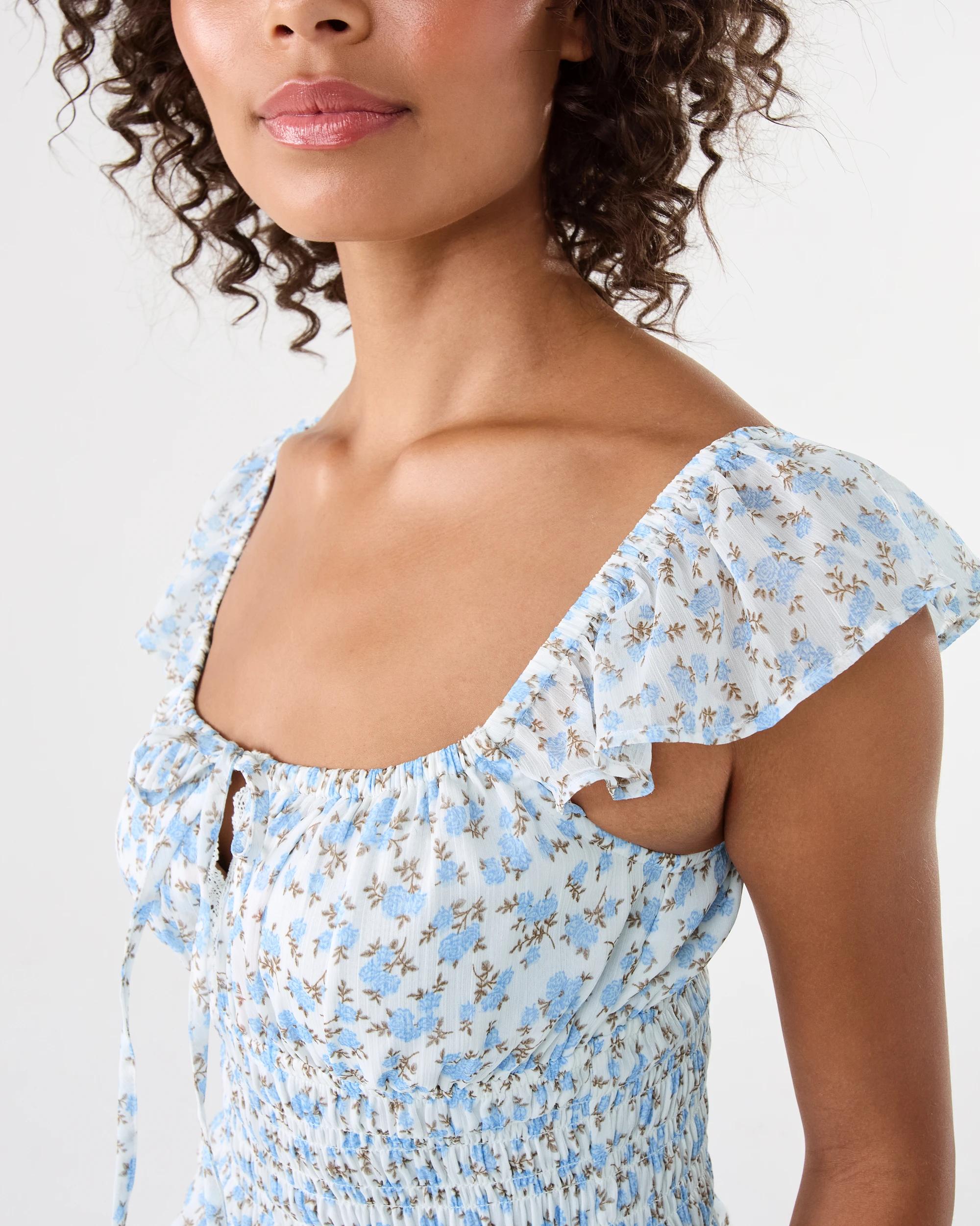 7 Tie Front Boho Top Blu Floral, 7 of 7