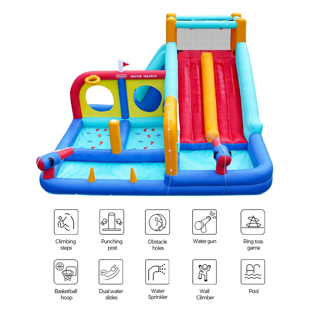 5 Doctor Dolphin 10-in-1 Inflatable Water Park Jumping Castle Dual Slides Blower
 - Multi, 5 of 10