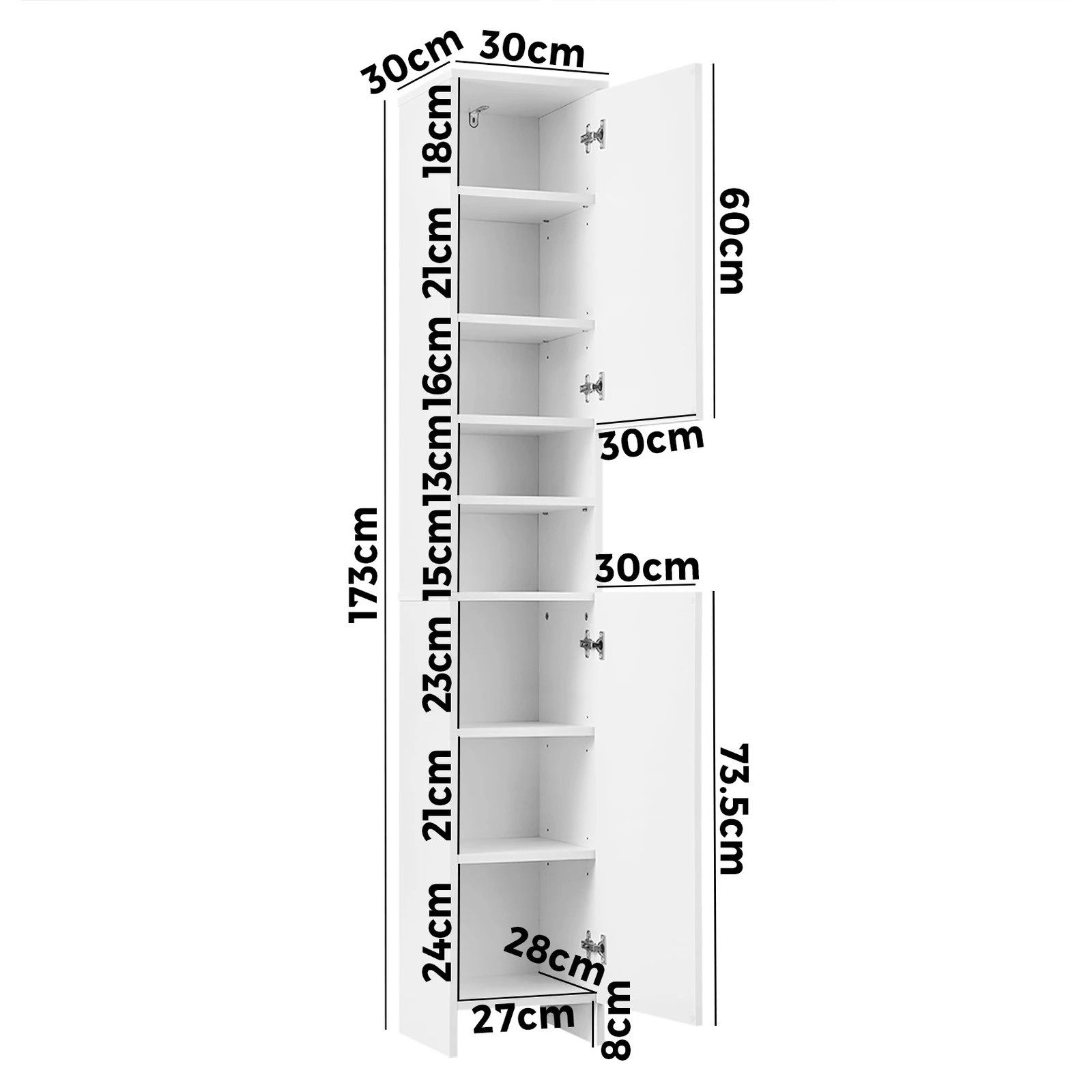 8 Oikiture Cabinet Storage Laundry Tall Slim Toilet Floor  Cupboard
 - White, 8 of 9