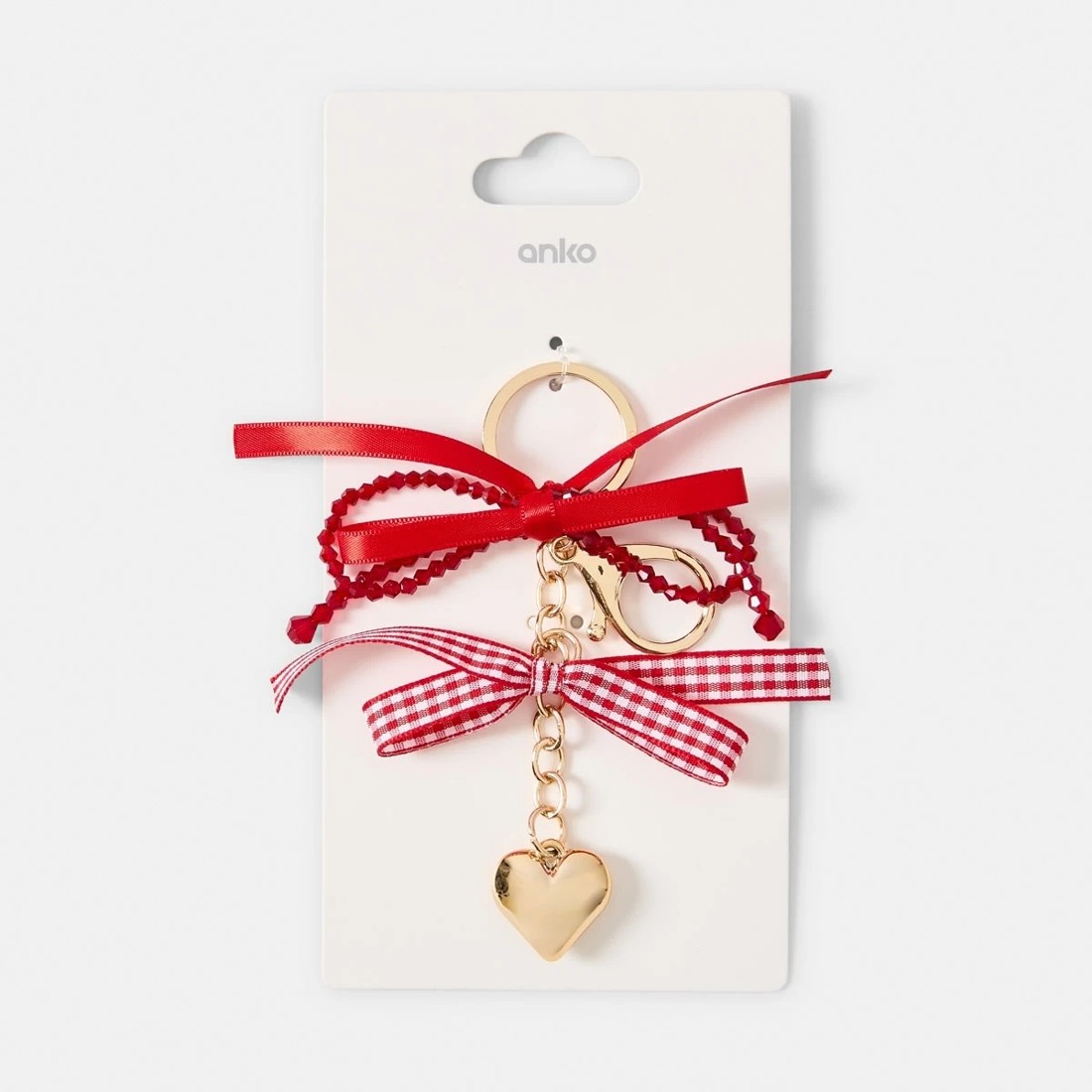 3 Heart Bow Bag Charm Keyring - Red, 3 of 3