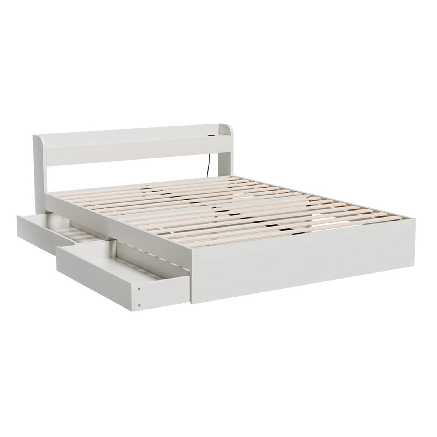 1 Artiss Bed Frame Double Size with Charging Ports and 2 Drawers AURA - White, 1 of 7