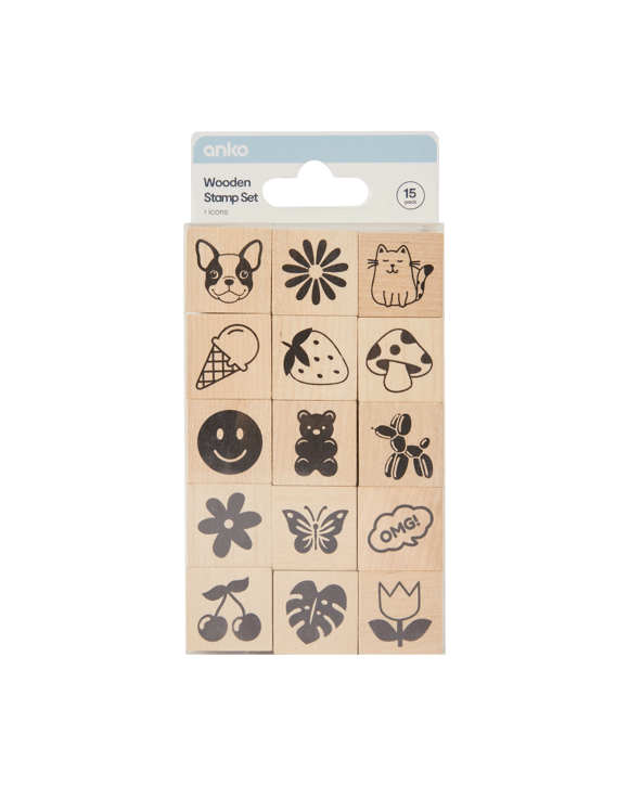 15 Pack Wooden Stamp Set