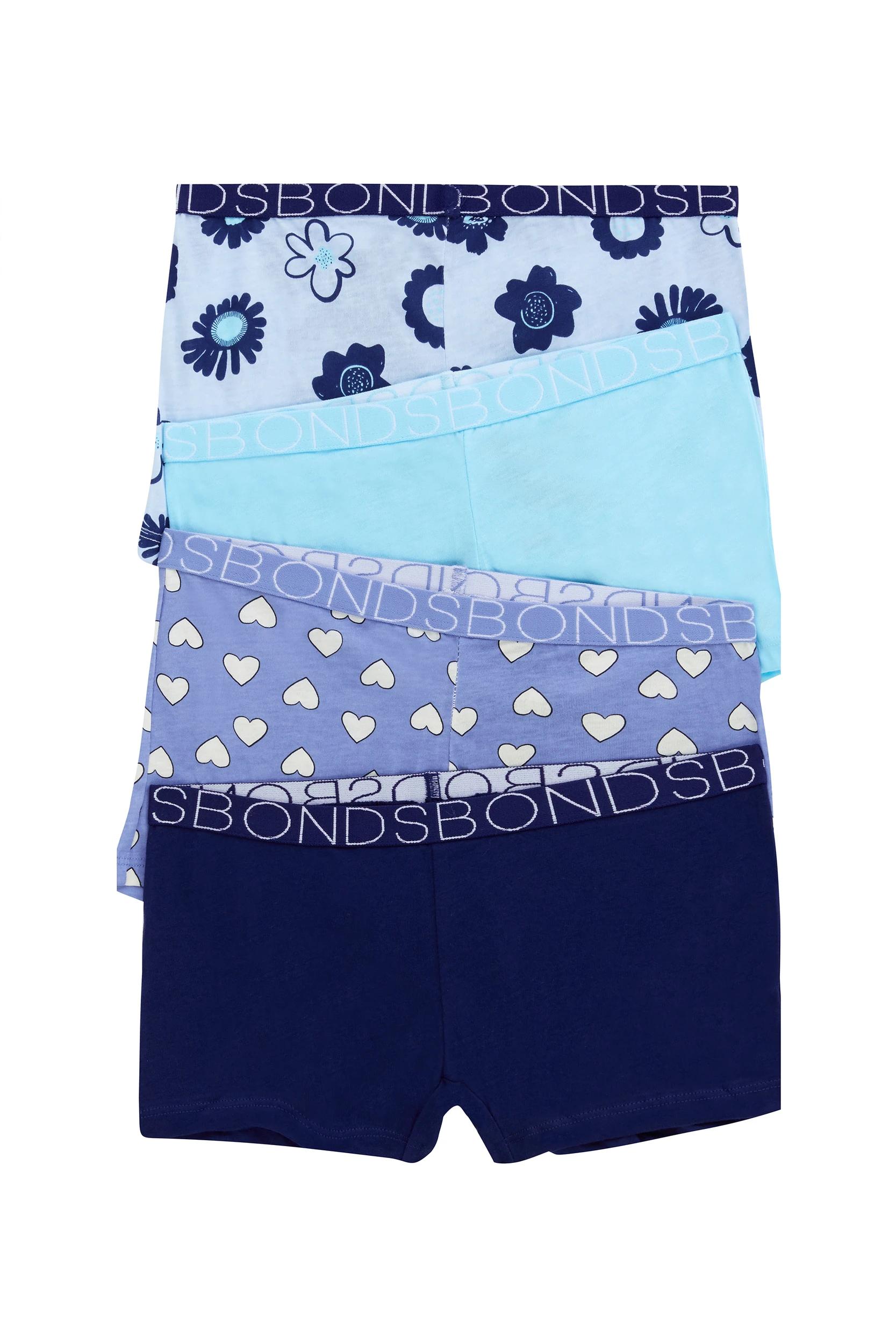 1 Bonds Girls 4 Pack Shorties MINI BLUE WILDFLOWER, 1 of 3