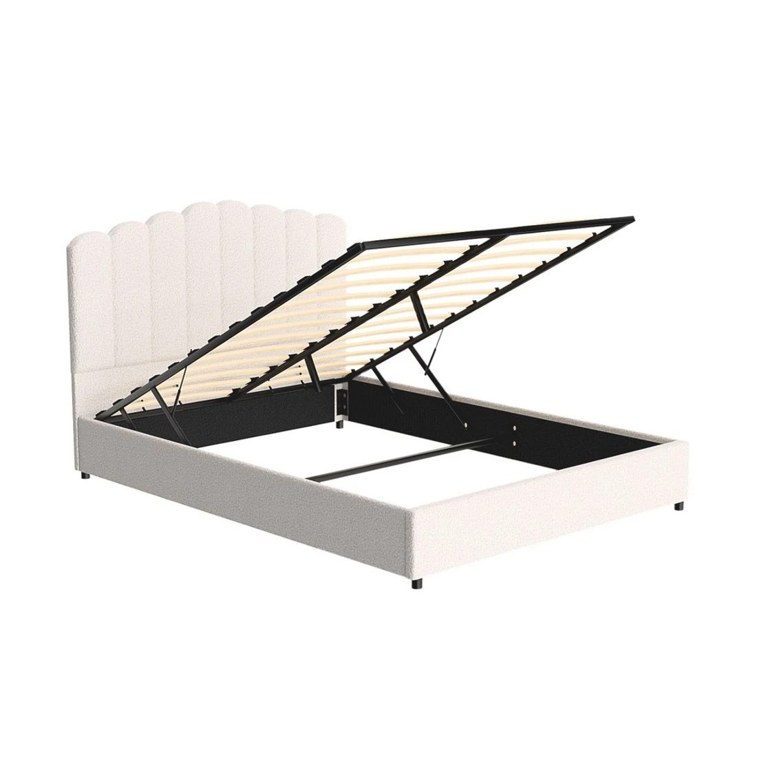 3 Artiss Bed Frame Queen Size Boucle FION - White, 3 of 5