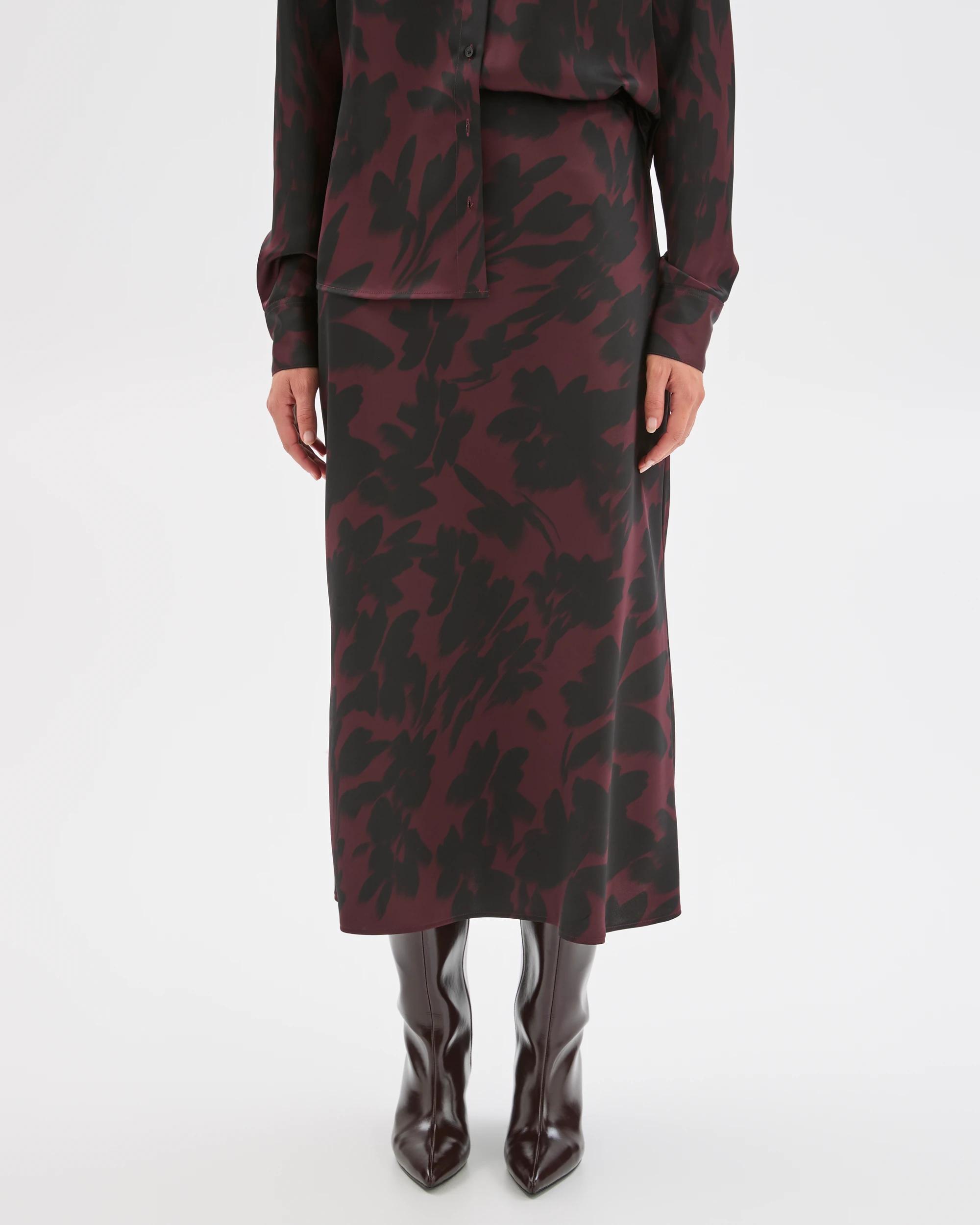 1 Preview Satin Bias Cut Midi Skirt CHOCOLATE BLUR FLORAL, 1 of 7