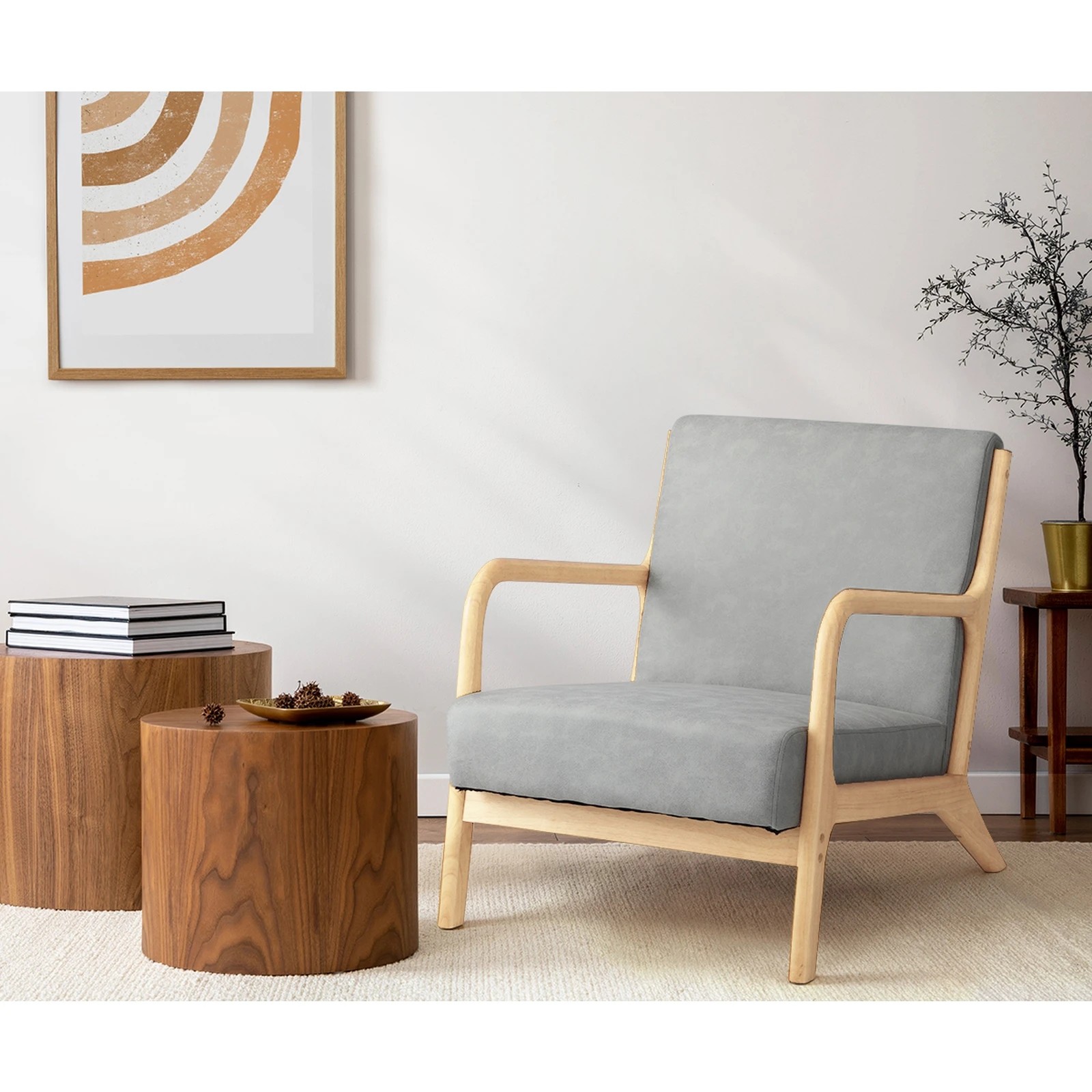 3 Oikiture Armchair Lounge Chair Accent Armchairs Couches Sofa Wood Light
 - Grey, 3 of 10