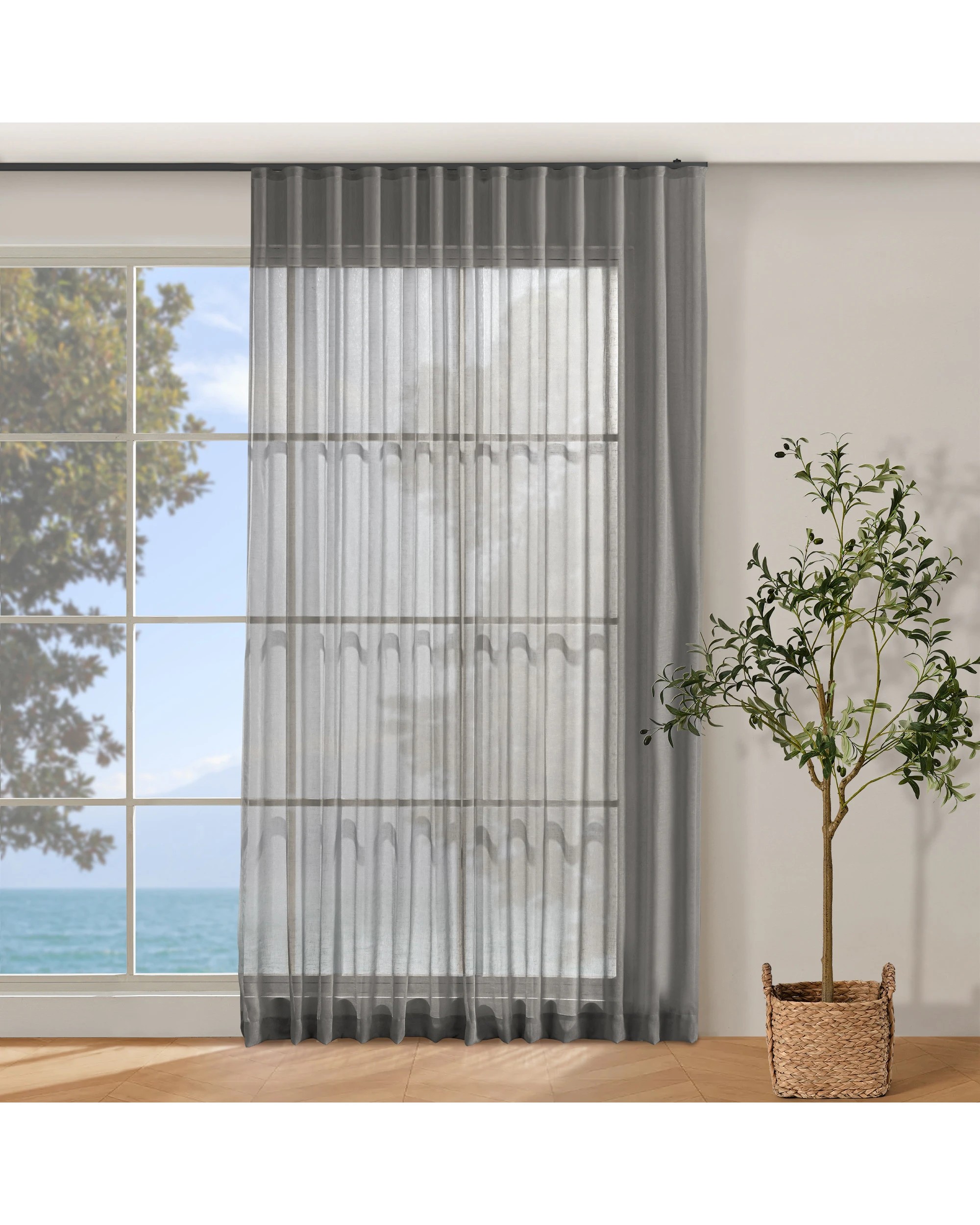 1 Cadence & Co. Kirra Sheer S-Fold Curtain 320x280cm - Fits 180cm Track - Slate, 1 of 4
