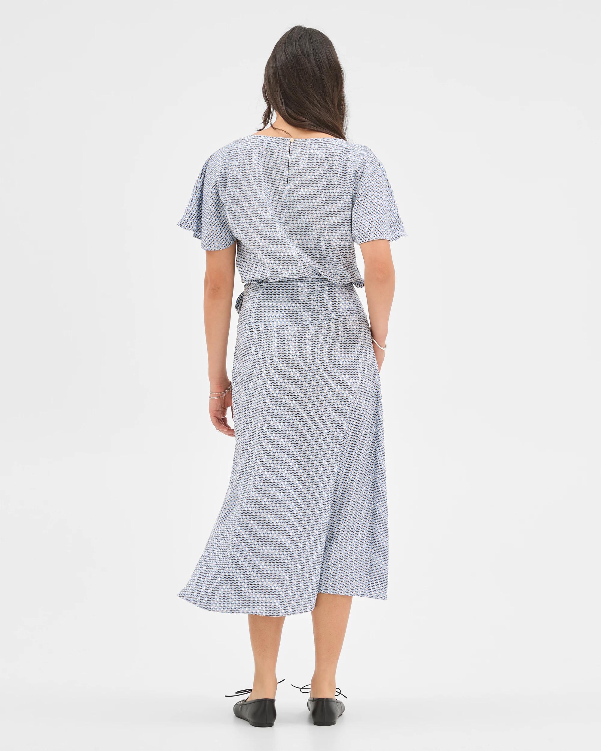 5 Preview Asymmetrical Wrap Front Midi Skirt BLUE MIST MICRO GEO, 5 of 5