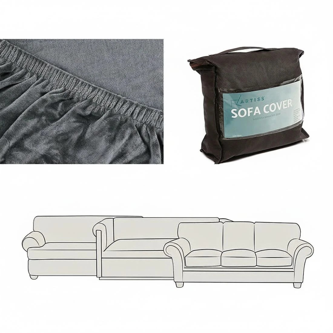 5 Artiss Sofa Cover Couch Covers 2 Seater Velvet - Grey, 5 of 6