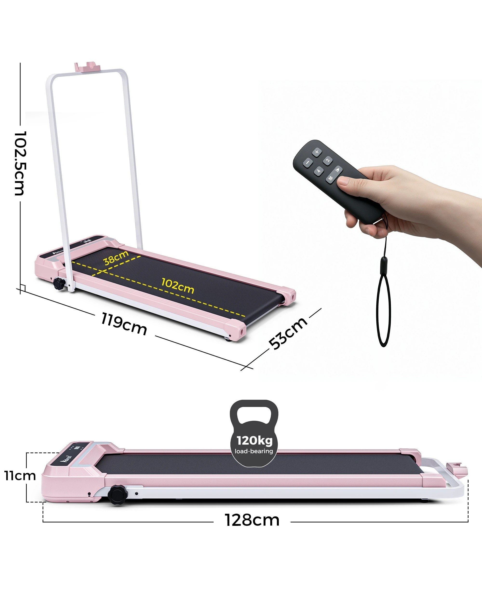 6 Advwin Foldable Electric Treadmill Under Desk Walking Pad with Handle Pink - Pink, 6 of 6