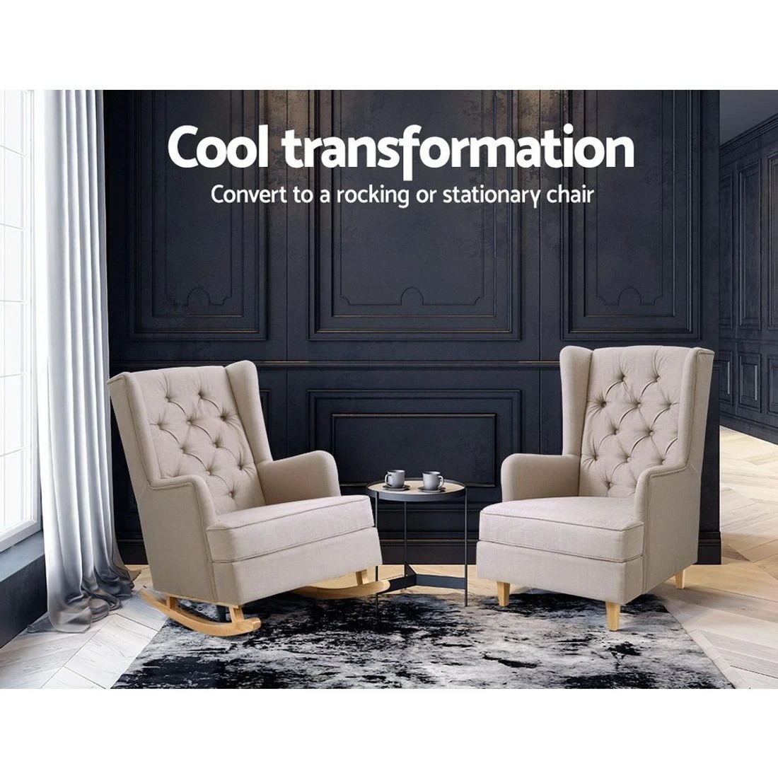 4 Artiss Rocking Chair Armchair Linen Fabric
 - white, 4 of 5