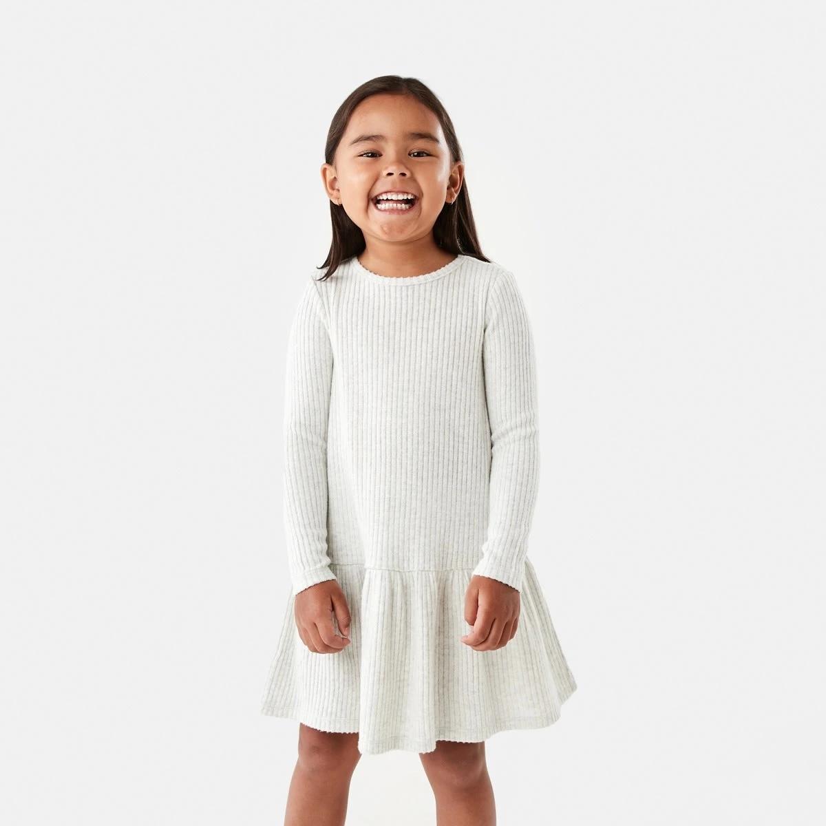1 Long Sleeve Brushed Rib Dress Wht Marle, 1 of 9