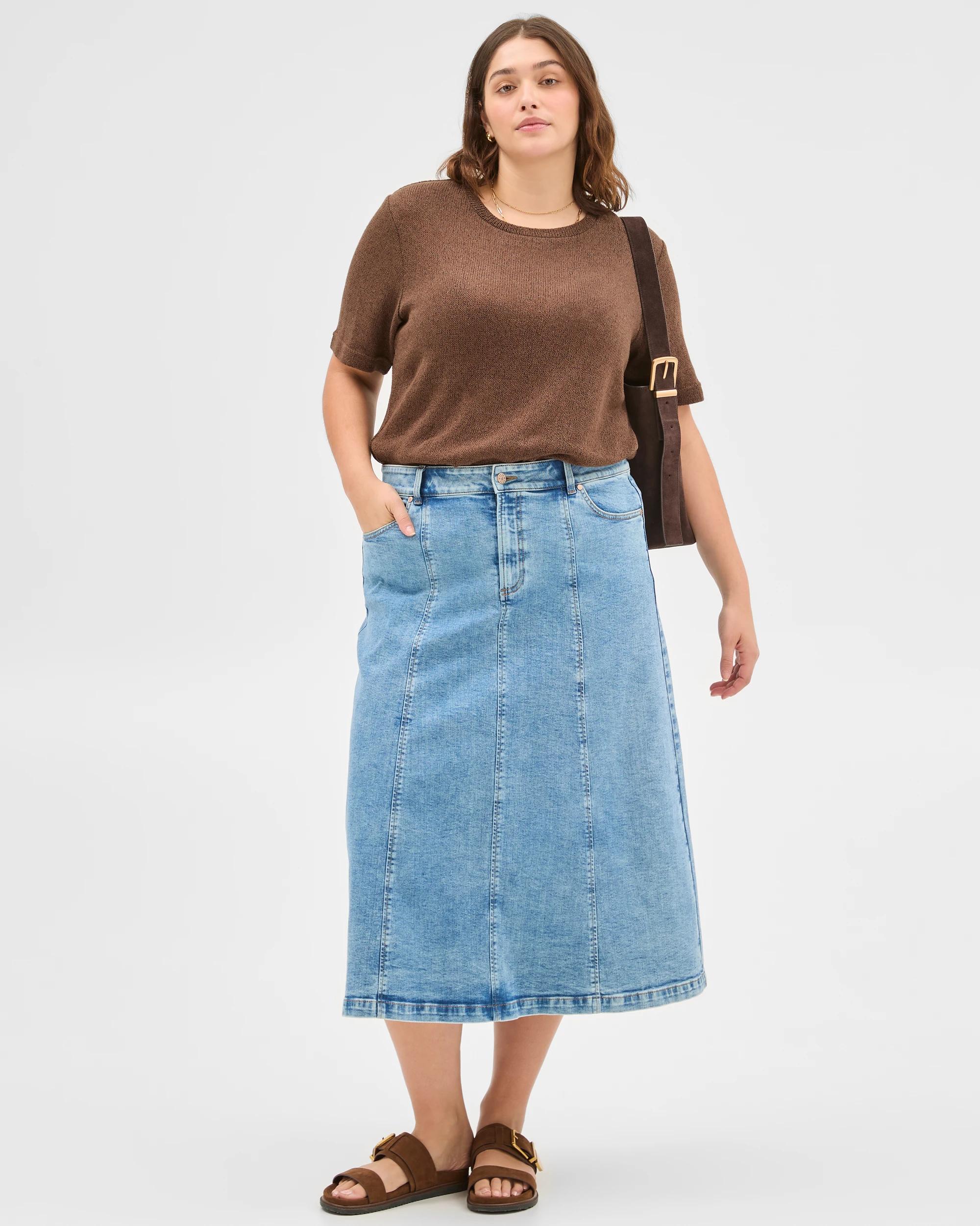 2 Target Plus Size Panelled Denim Midi Skirt ERA BLUE, 2 of 6