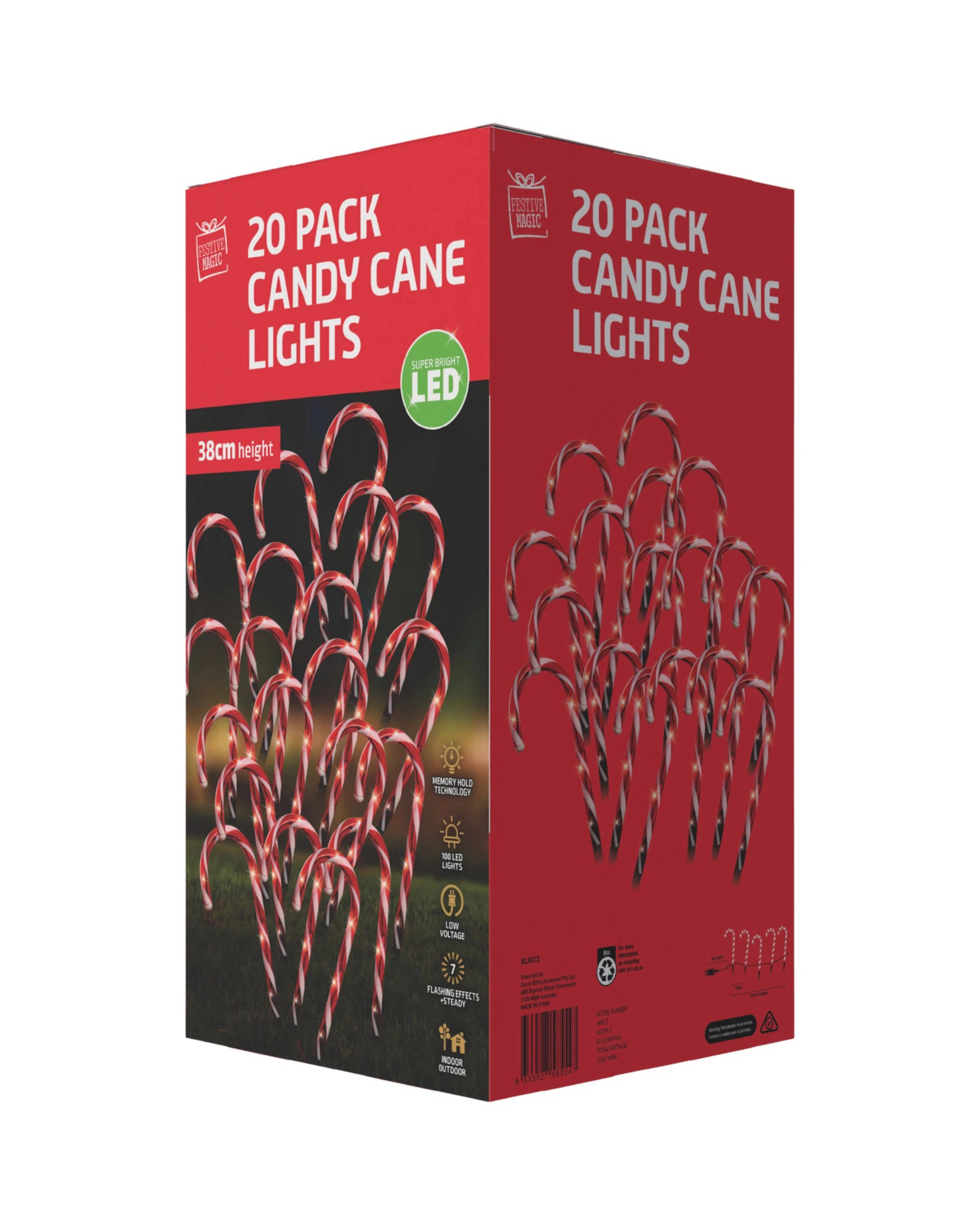 3 Festive Magic 20 Flashing Christmas Candy Cane LED Lights - Red and White, 3 of 3