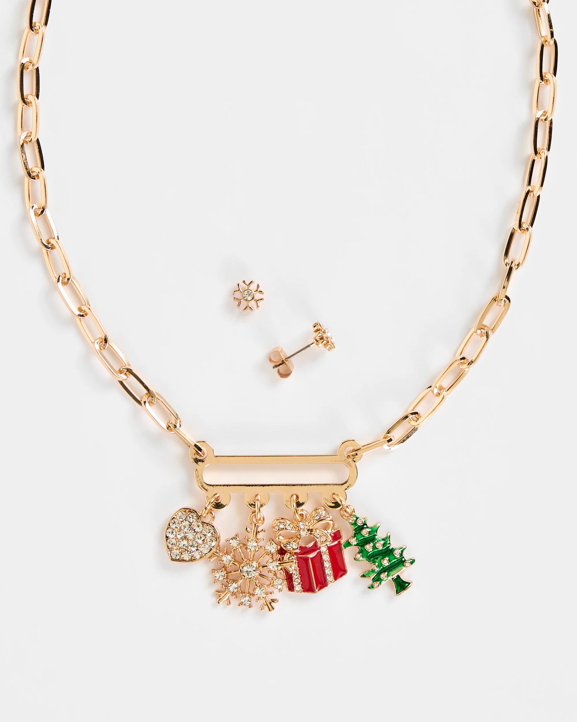 2 Target Christmas Charm Necklace And Earrings Set GOLD, 2 of 3