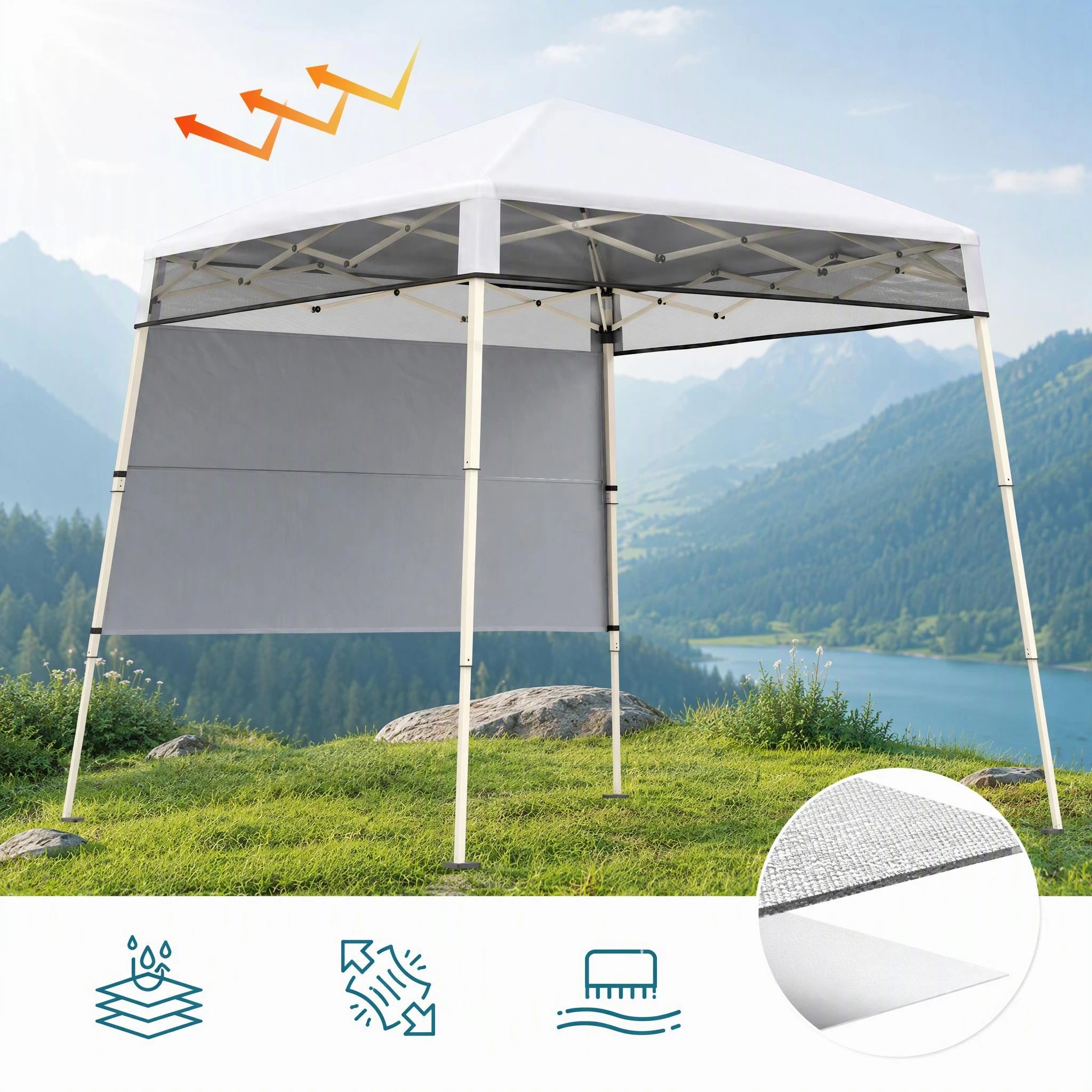5 Costway 2.1x2.1M Pop Up Canopy Tent Sun Shelter Center Lock Half Sidewall - White, 5 of 6