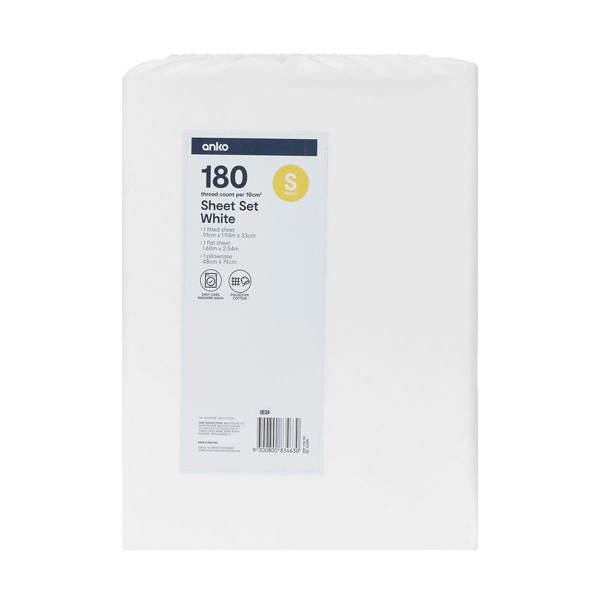 7 180 Thread Count Sheet Set - Single Bed, White, 7 of 7