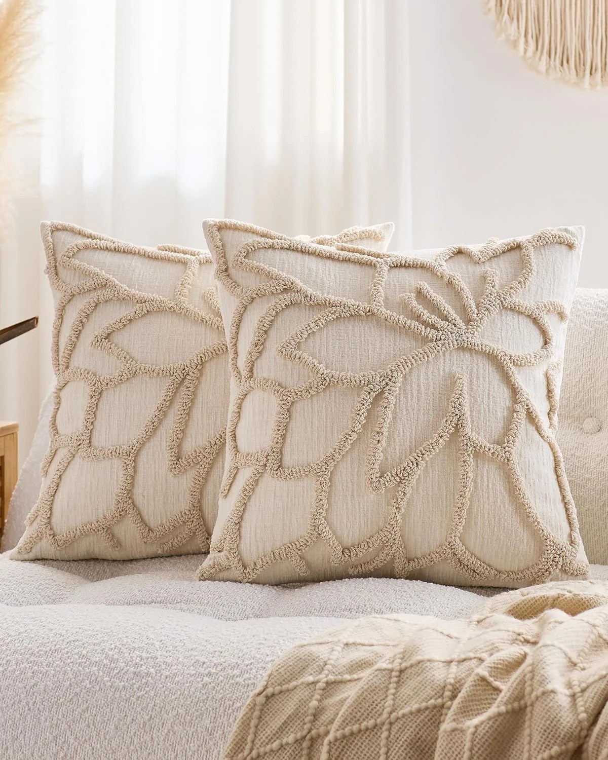 1 Gioia Casa 2-Pack Tufted Rose Cushion Covers 45cm x 45cm - Beige, 1 of 4