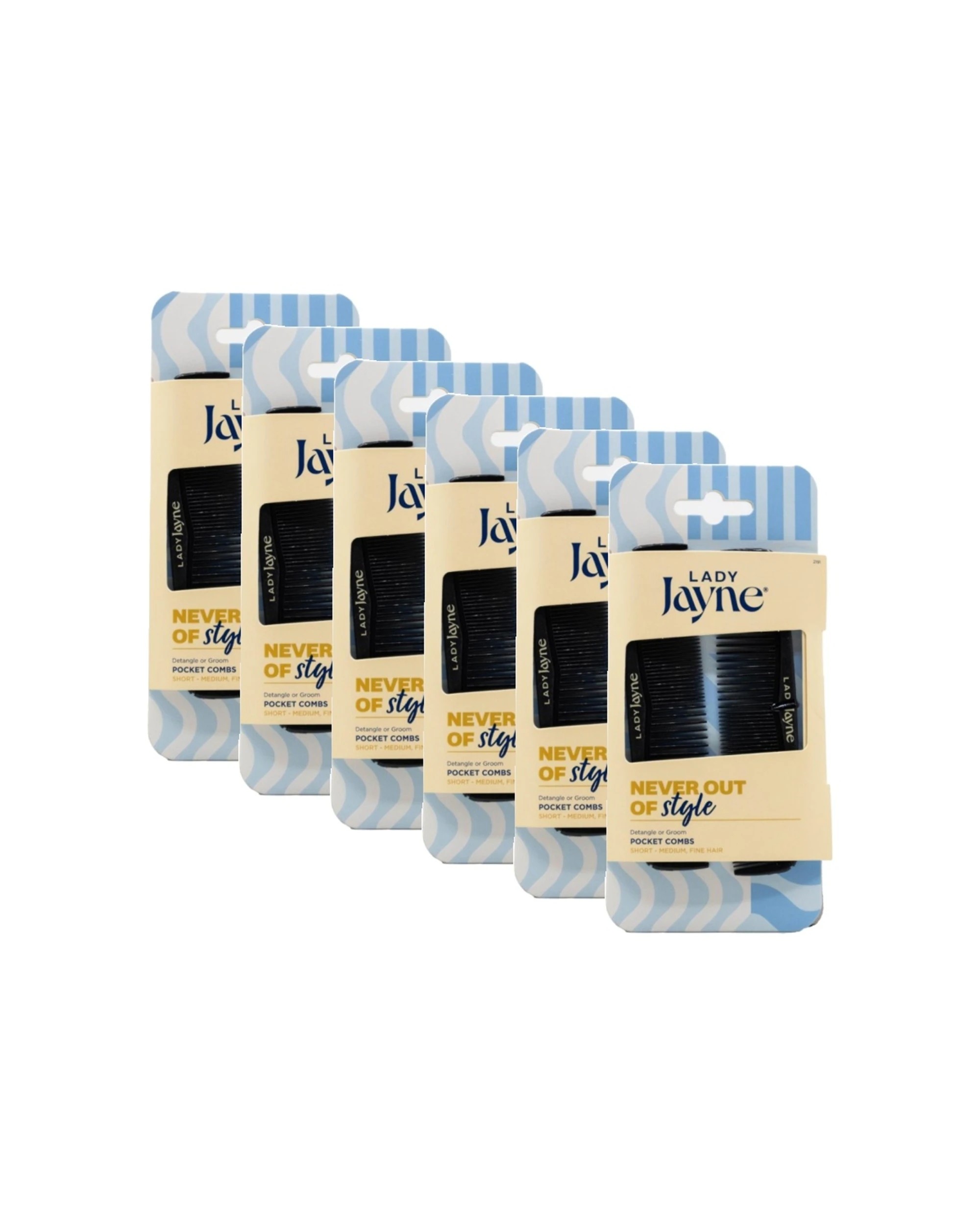 1 Lady Jayne 6x 2pc Pocket Combs Brushes For Short-Medium Hair - Black, 1 of 3