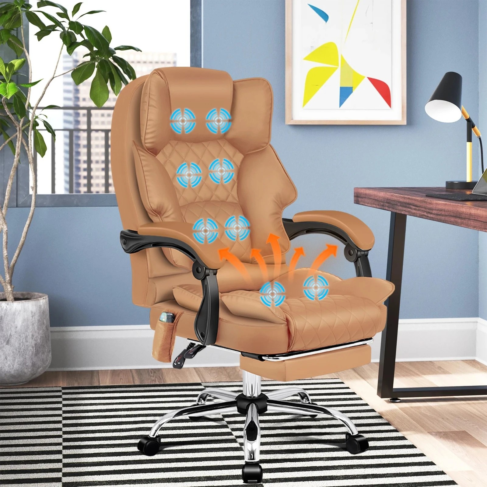 10 Alfordson Massage Office Chair Executive Heated Seat Computer Racing Recliner - Brown, 10 of 10