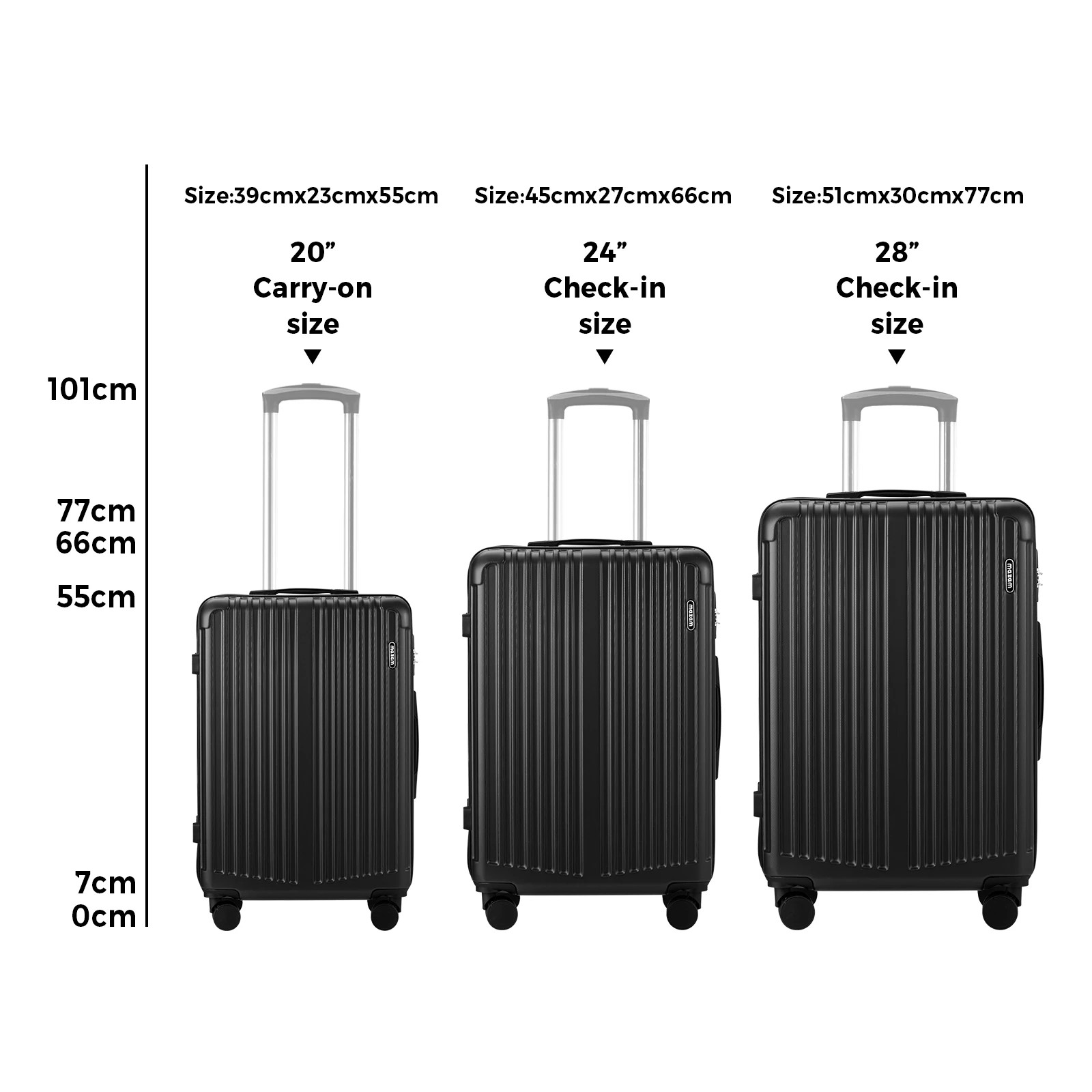 2 Mazam 3PCS Luggage Suitcase Trolley Set TSA Lock Hard Case - Black, 2 of 9
