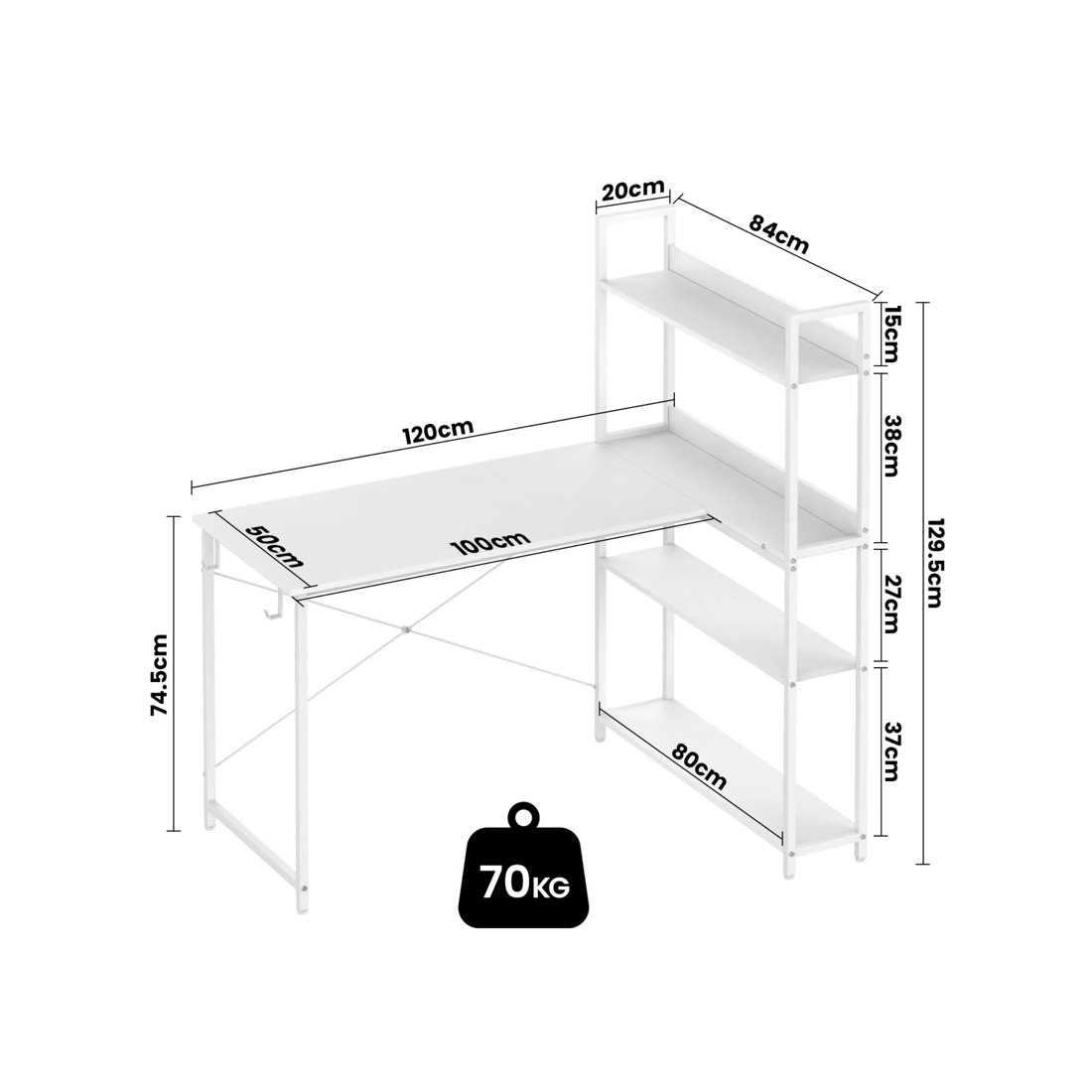 2 Advwin 120cm L Shaped Computer Desk With Reversible Storage Shelves Corner Desk White, 2 of 10