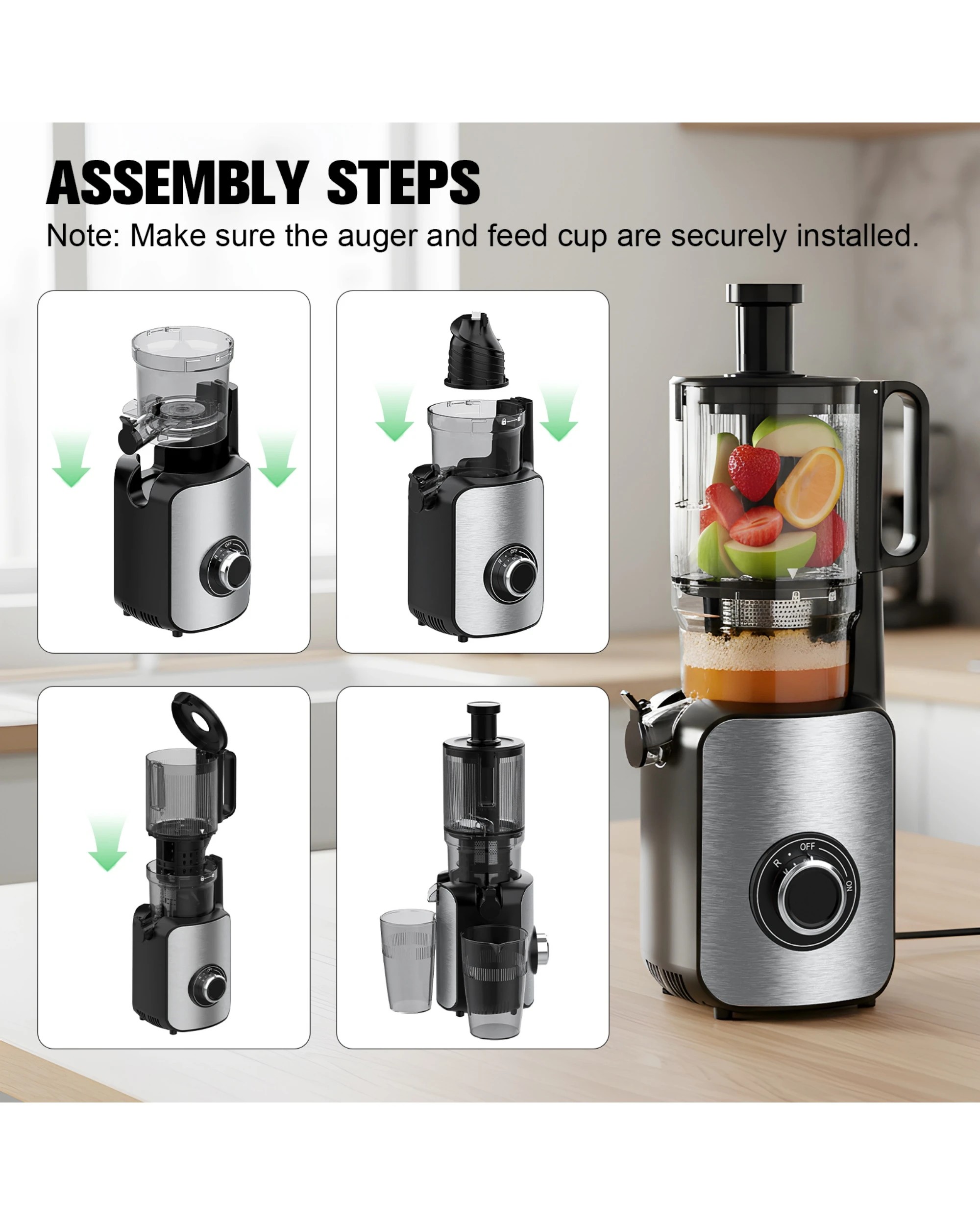 6 Advwin Cold Press Juicer, 122MM Wide Chute Juicer, 3-IN-1 Juicer Extractor, Masticating Slow Juicer with Reverse, 6 of 7