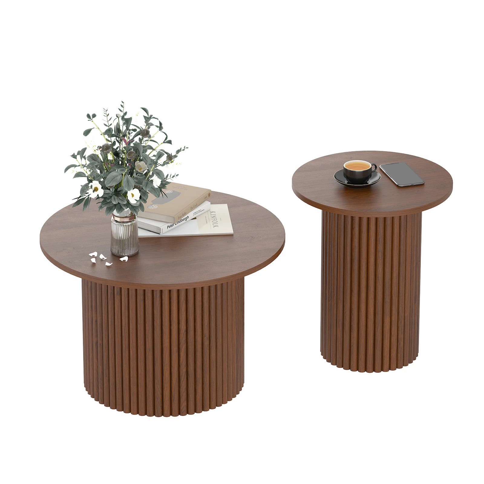 7 Advwin Coffee Table Set of 2  with Fluted Panel - Brown, 7 of 10