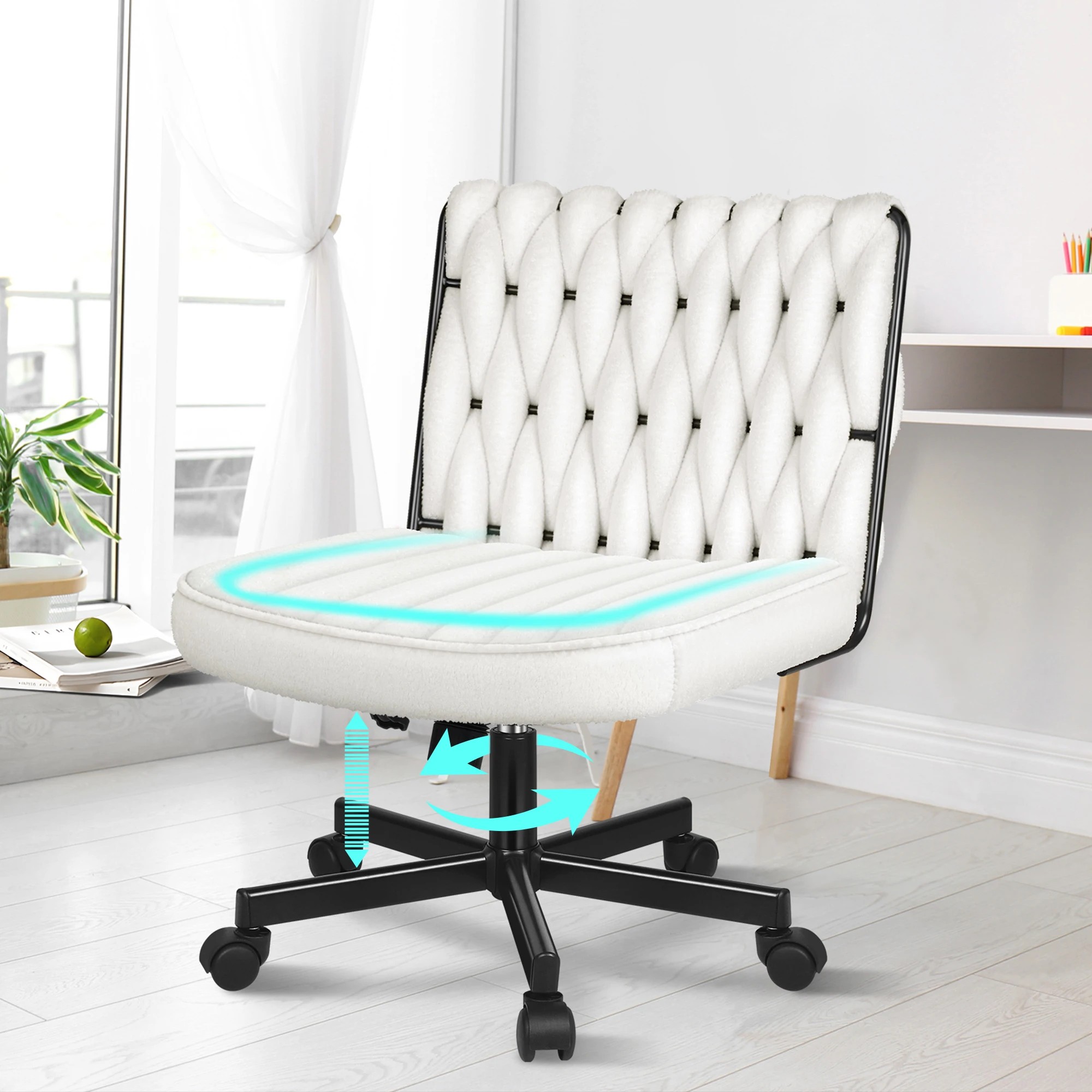 4 Alfordson Armless Office Desk Chair Mid Back Wide Seat w/ Wheels Boucle - White, 4 of 10
