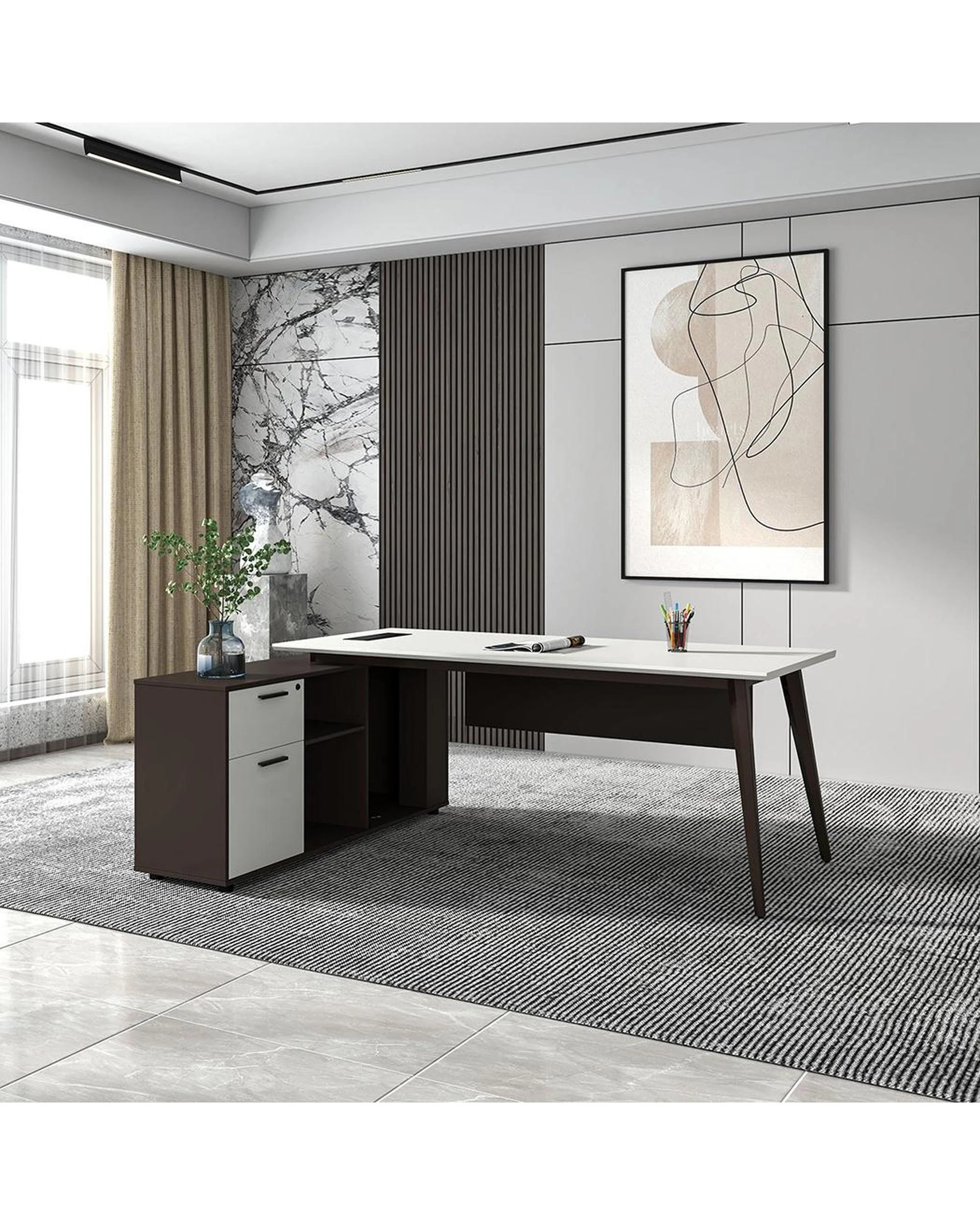 8 Esma 2m L-shaped Executive Desk White and Grey, 8 of 9