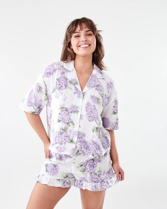 Short Sleeve Top and Shorts Double Cloth Frill Boxy Pyjama Set