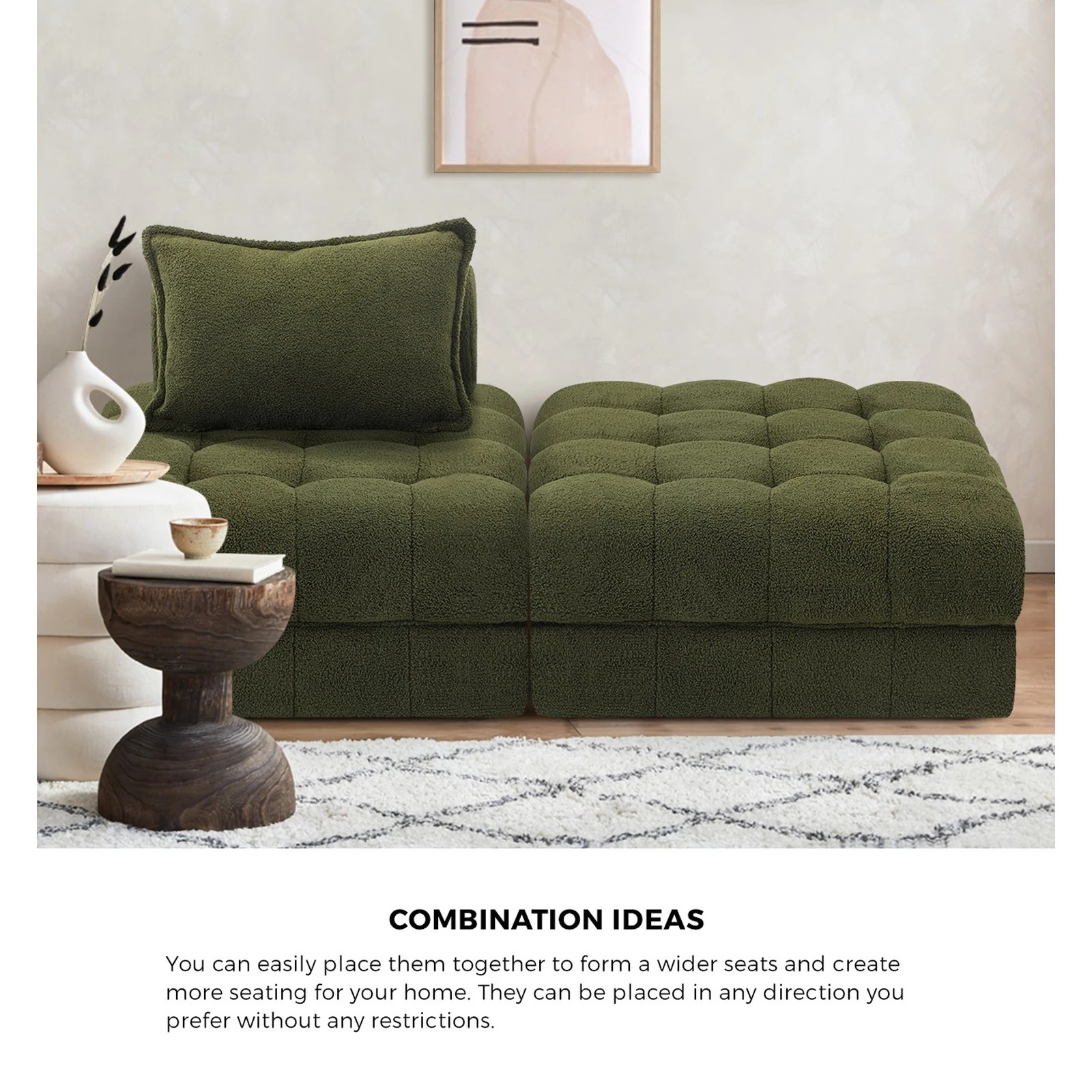 5 Oikiture 4 Seater Boucle Modular Sofa & Ottoman Set Armless Tofu Back
 - Green - Green, 5 of 10