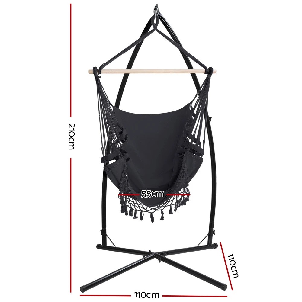 2 Gardeon Hammock Chair with Steel Stand Hanging Outdoor Tassel - Multi, 2 of 6