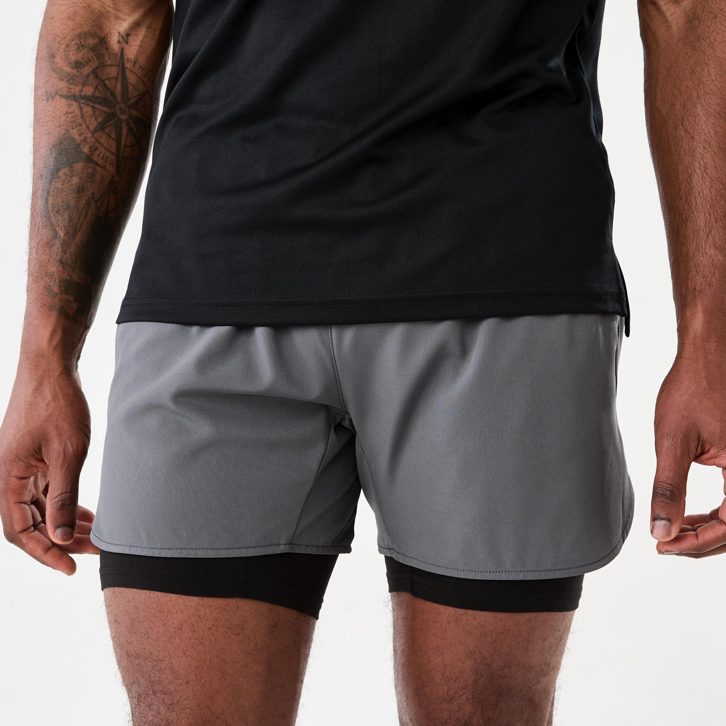 1 Active Mens Dual Layer Shorts QUIET SHADE, 1 of 8
