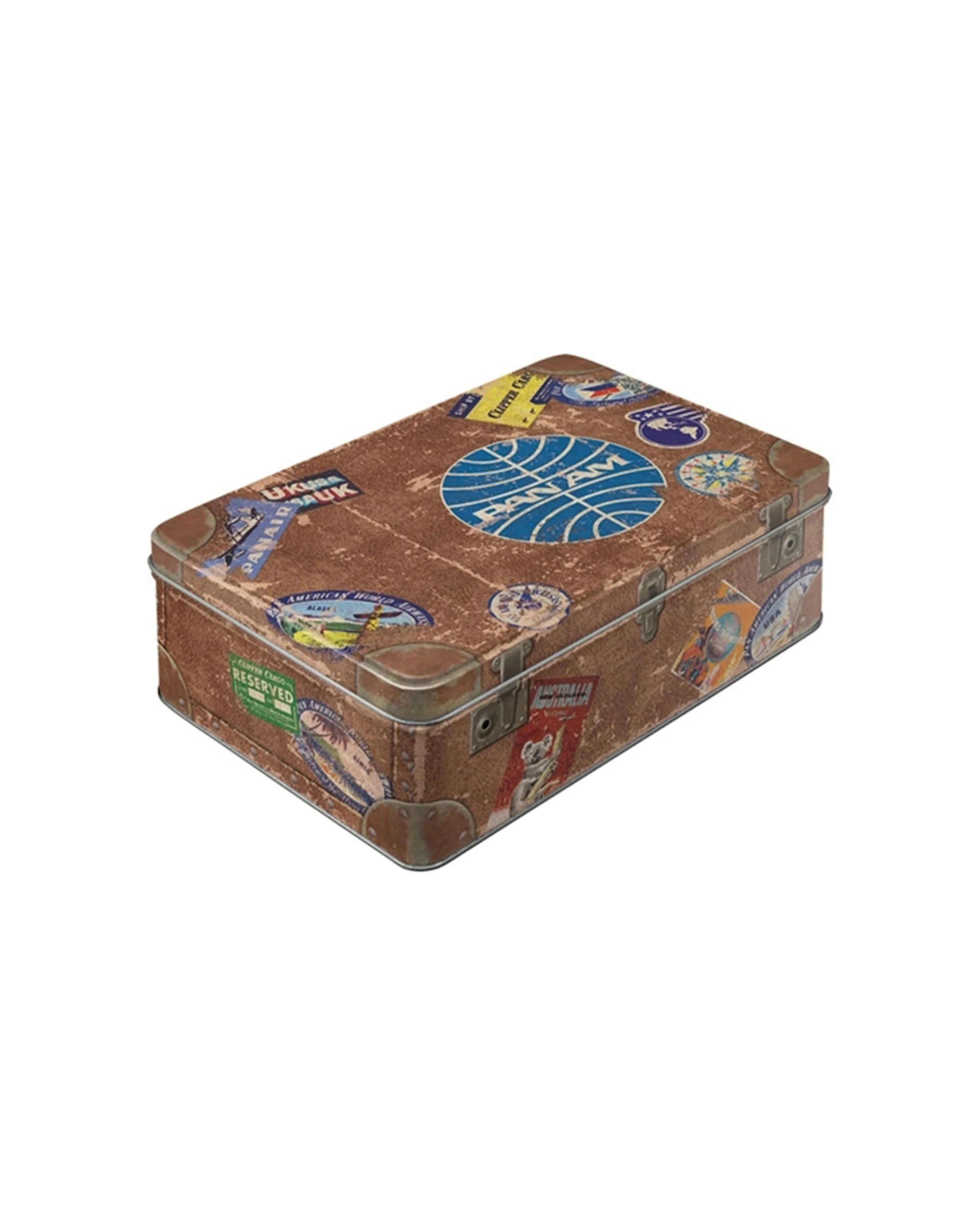 1 Nostalgic Art Flat Tin Storage Box Embossed Design 2.5L Capacity - Vintage PanAm Travel Design - Multi, 1 of 1