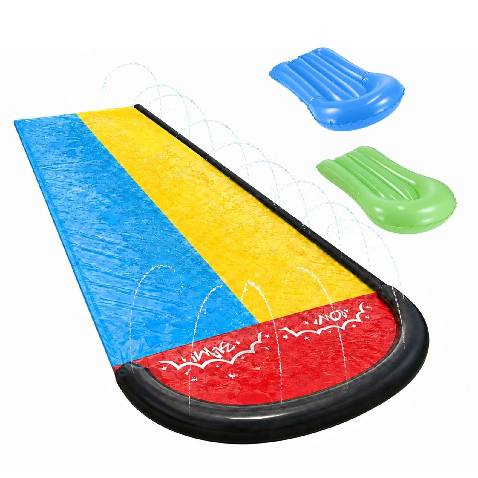 3 Ausway 480cm Dual-Lane Water Slide with 2 Inflatable Body Boards and Built-In Sprinklers for Outdoor Play, 3 of 6