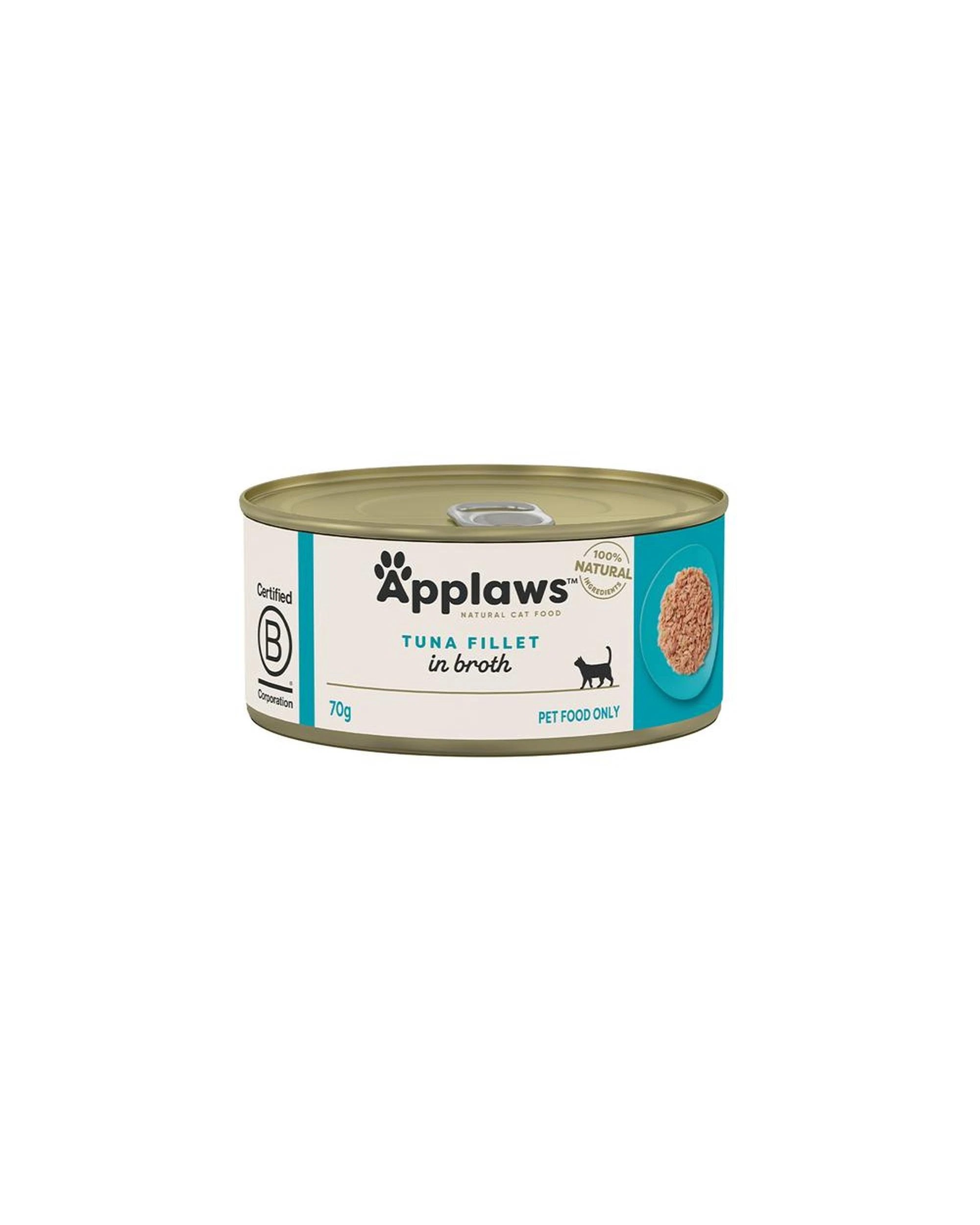 1 Applaws Natural Cat Food Tuna Fillet Tin 70g 24 Pack, 1 of 2