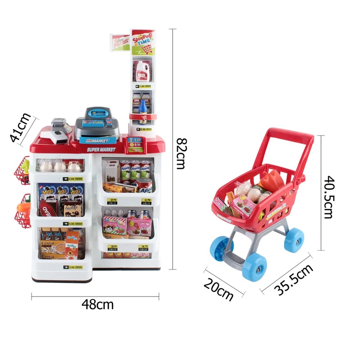 2 Keezi Kids Pretend Role Play Supermarket 24 Piece Playset Cash Register Trolley - Multi, 2 of 6