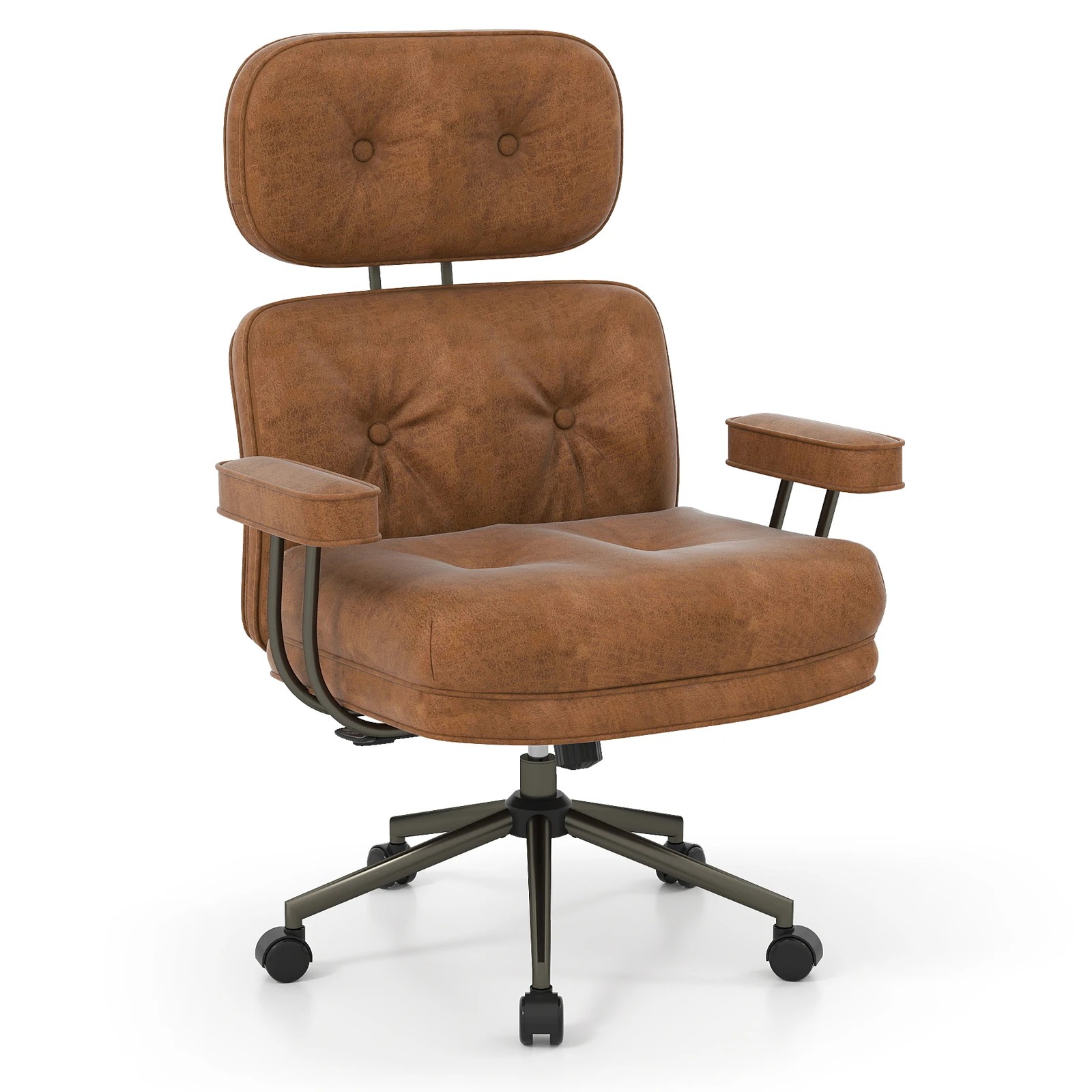 1 Costway Ergonomic Home Office Chair Computer Desk Chair Adjustable Swivel Armchair - Brown, 1 of 4