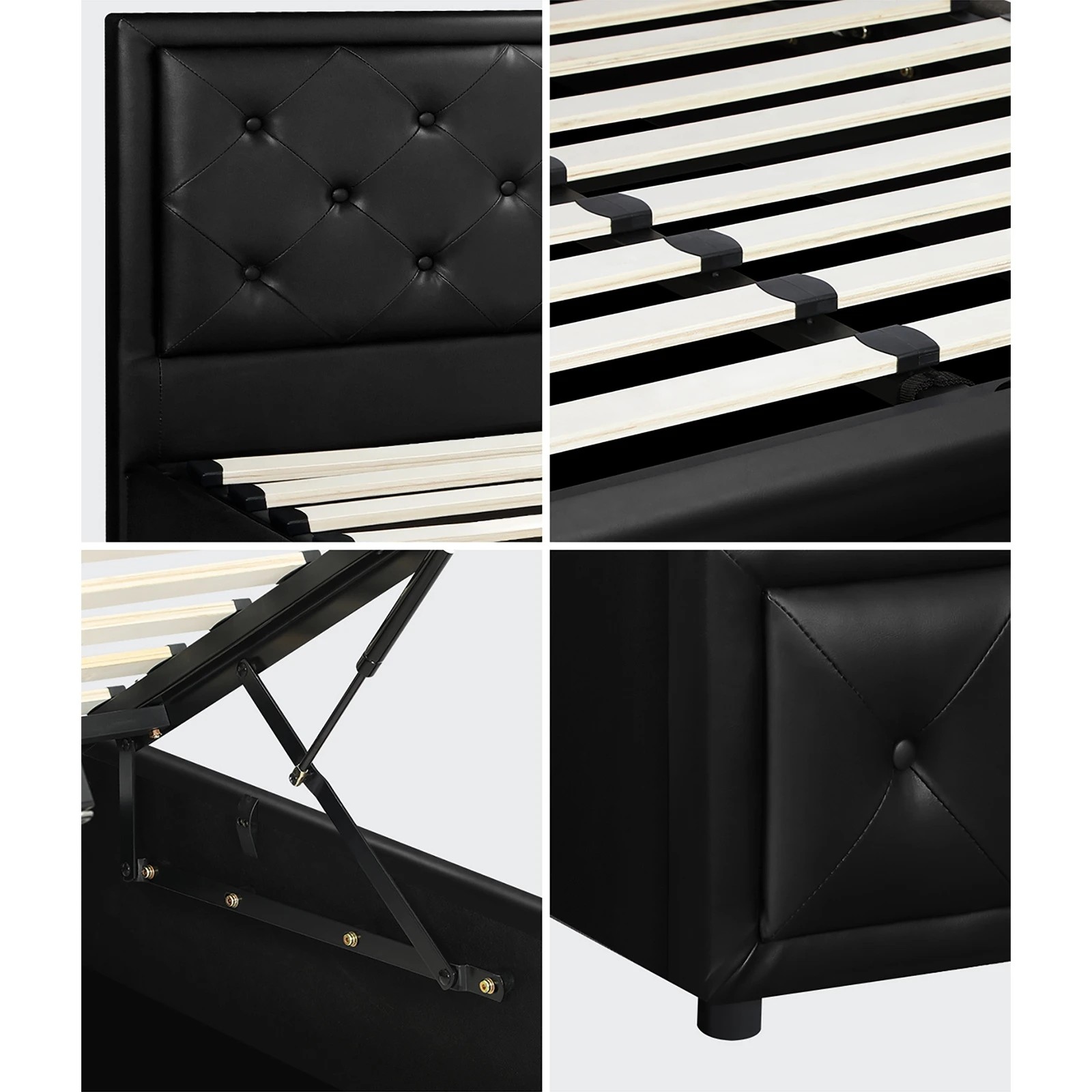 7 Oikiture Bed Frame King Single Gas Lift Storage with Mattress ENZO - Black, 7 of 8